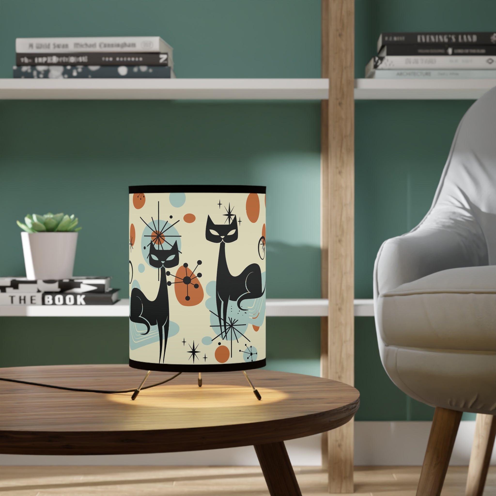 Kate McEnroe New York Kitschy Atomic Cat Starburst Tripod Lamp, Mid Century Modern Sexton Cat Space age DecorLamps35726594848934291364