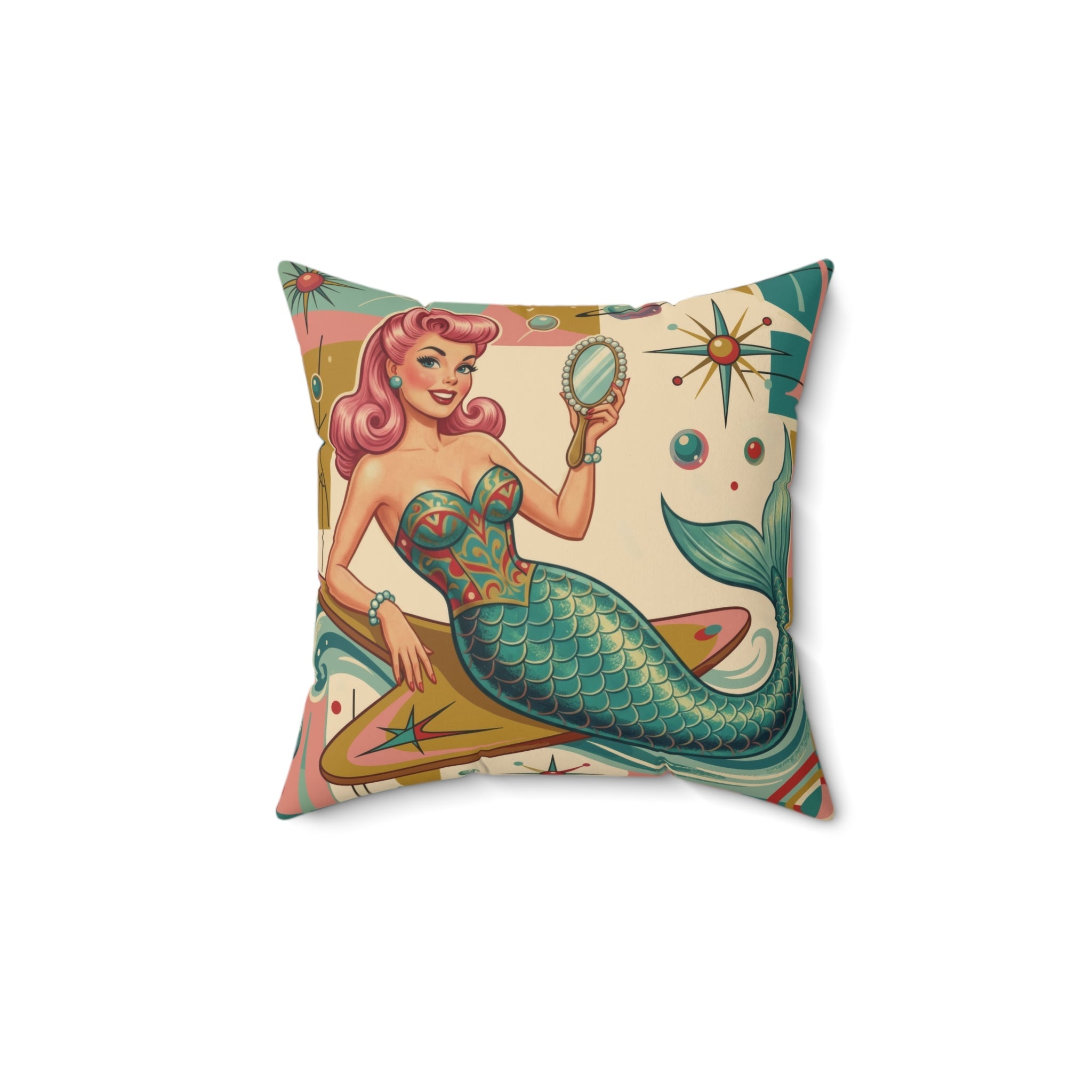 Kate McEnroe New York Kitschy Mermaid Retro Polka Dots Mid Century Modern Throw PillowThrow Pillows16314652129057001410