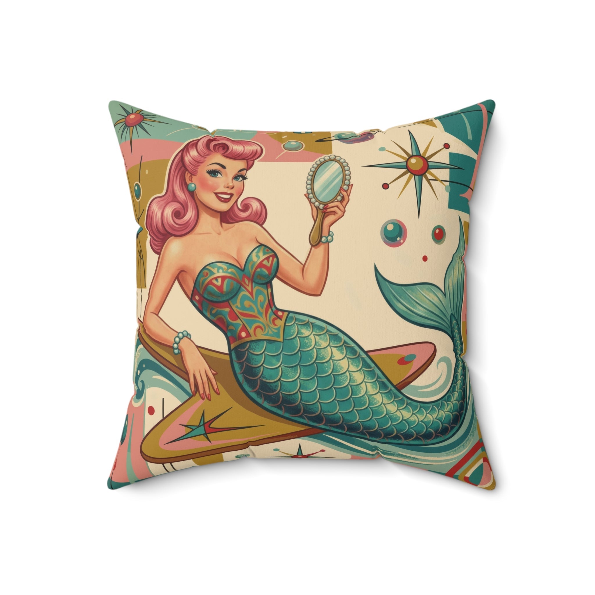 Kate McEnroe New York Kitschy Mermaid Retro Polka Dots Mid Century Modern Throw PillowThrow Pillows24877103262213305699