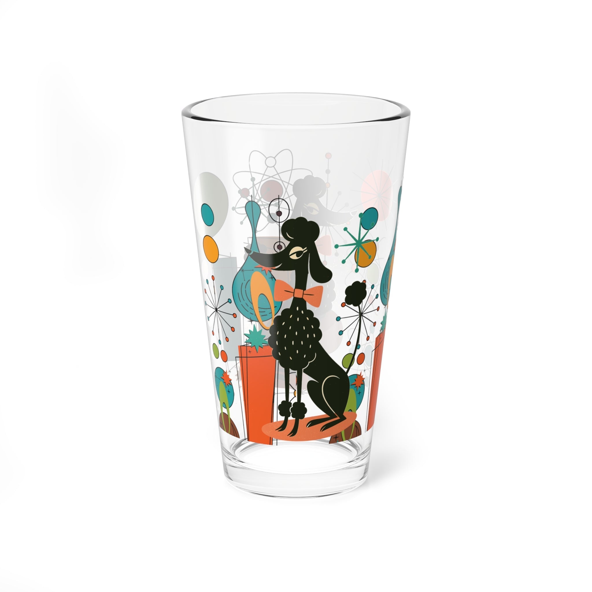Kate McEnroe New York Kitschy Poodle Atomic Starburst Pint Glass, Mid Century Modern Mod Dog Barware, 50s Retro Cocktail Glass, MCM Orbit DrinkwarePint Glasses92250809554591021638