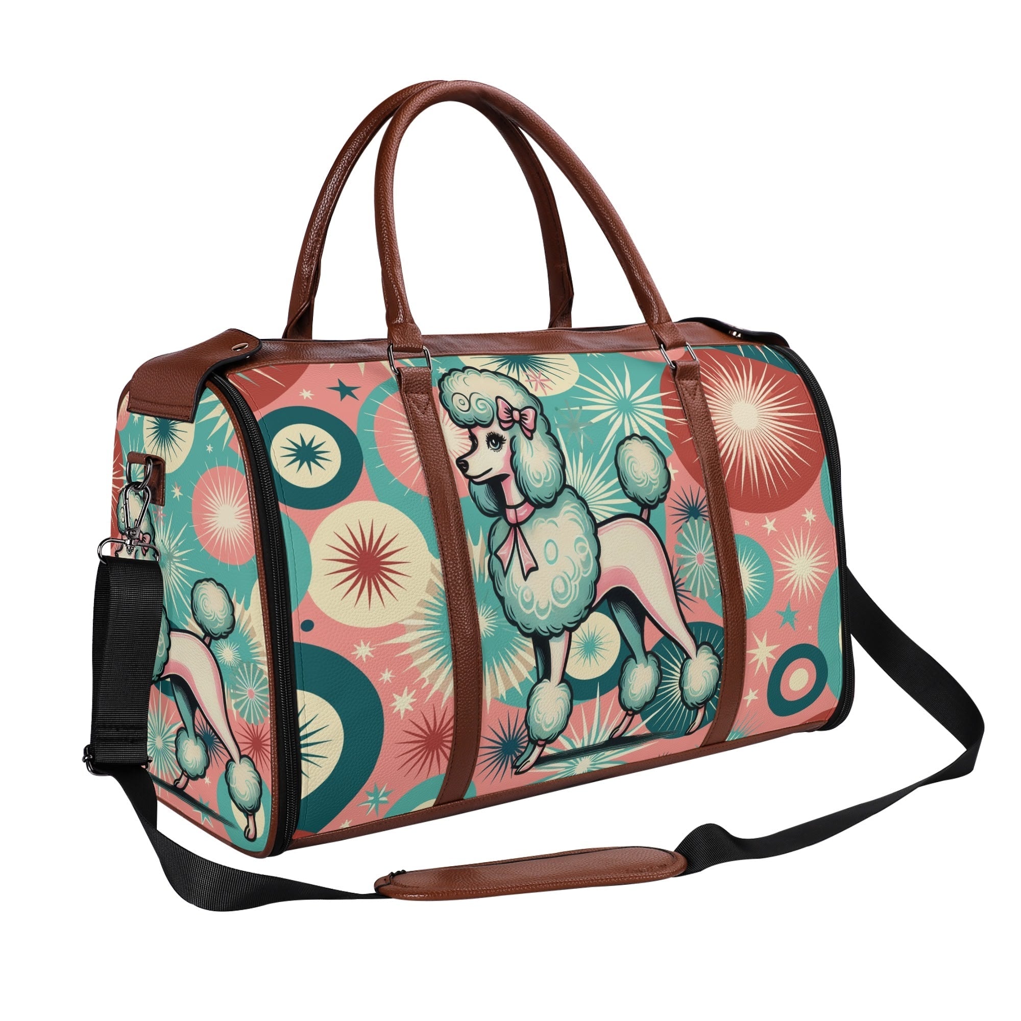 Kate McEnroe New York Kitschy Poodle Retro Mid Century Modern Weekender Bag, 50s Kitsch Atomic Starburst Travel DuffelDuffel BagsW1KV2LMN - 1