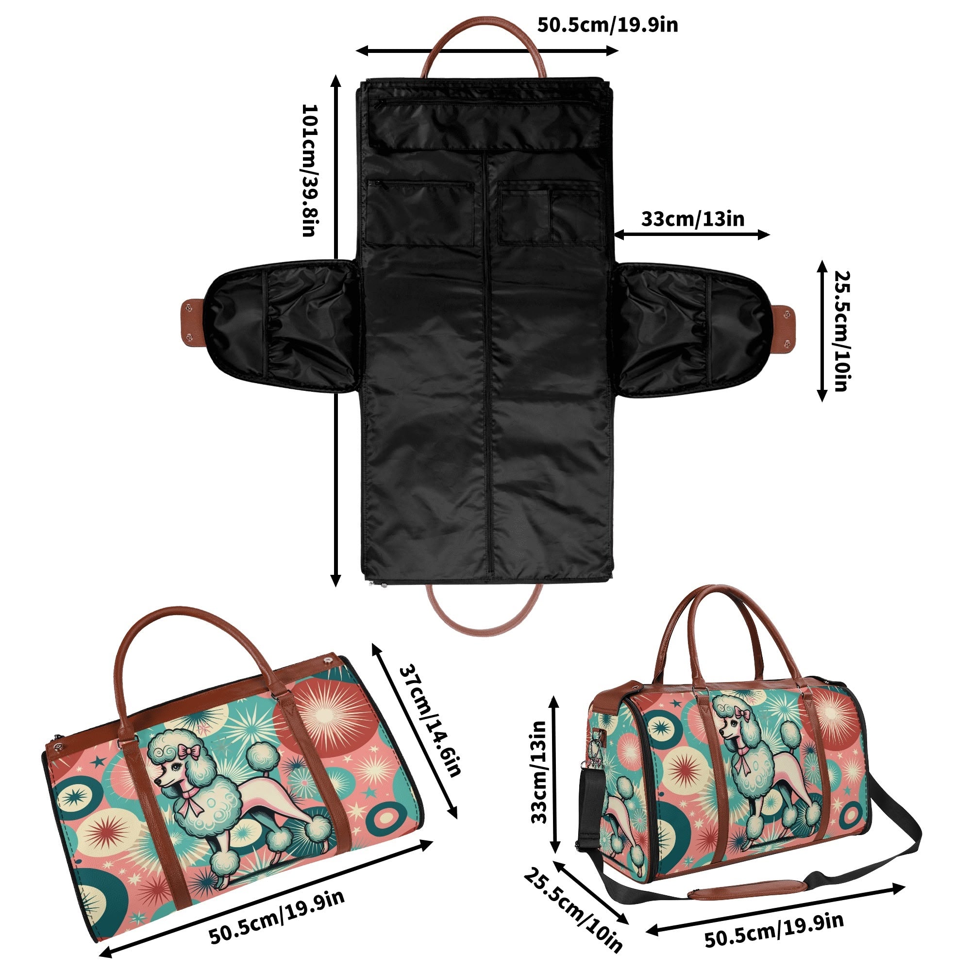 Kate McEnroe New York Kitschy Poodle Retro Mid Century Modern Weekender Bag, 50s Kitsch Atomic Starburst Travel DuffelDuffel BagsW1KV2LMN - 1