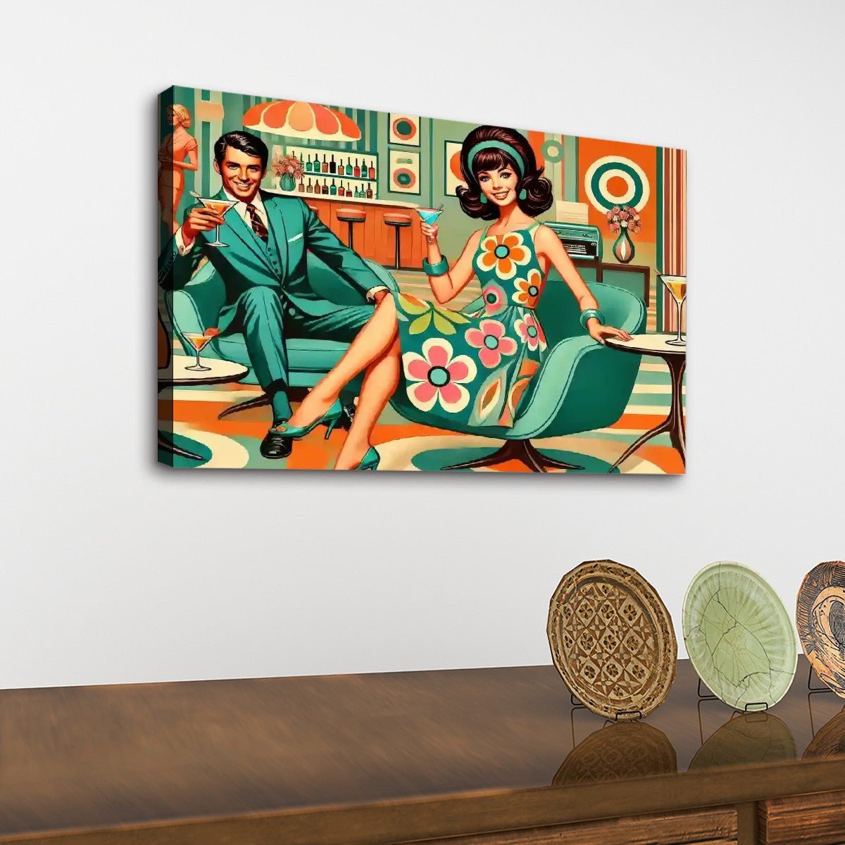 Kate McEnroe New York Kitschy Retro 60s Mod Cocktail Lounge Canvas Wall Art, Mid Century Modern Swanky Bar SceneCanvas Wall ArtvSgqiGm6h5