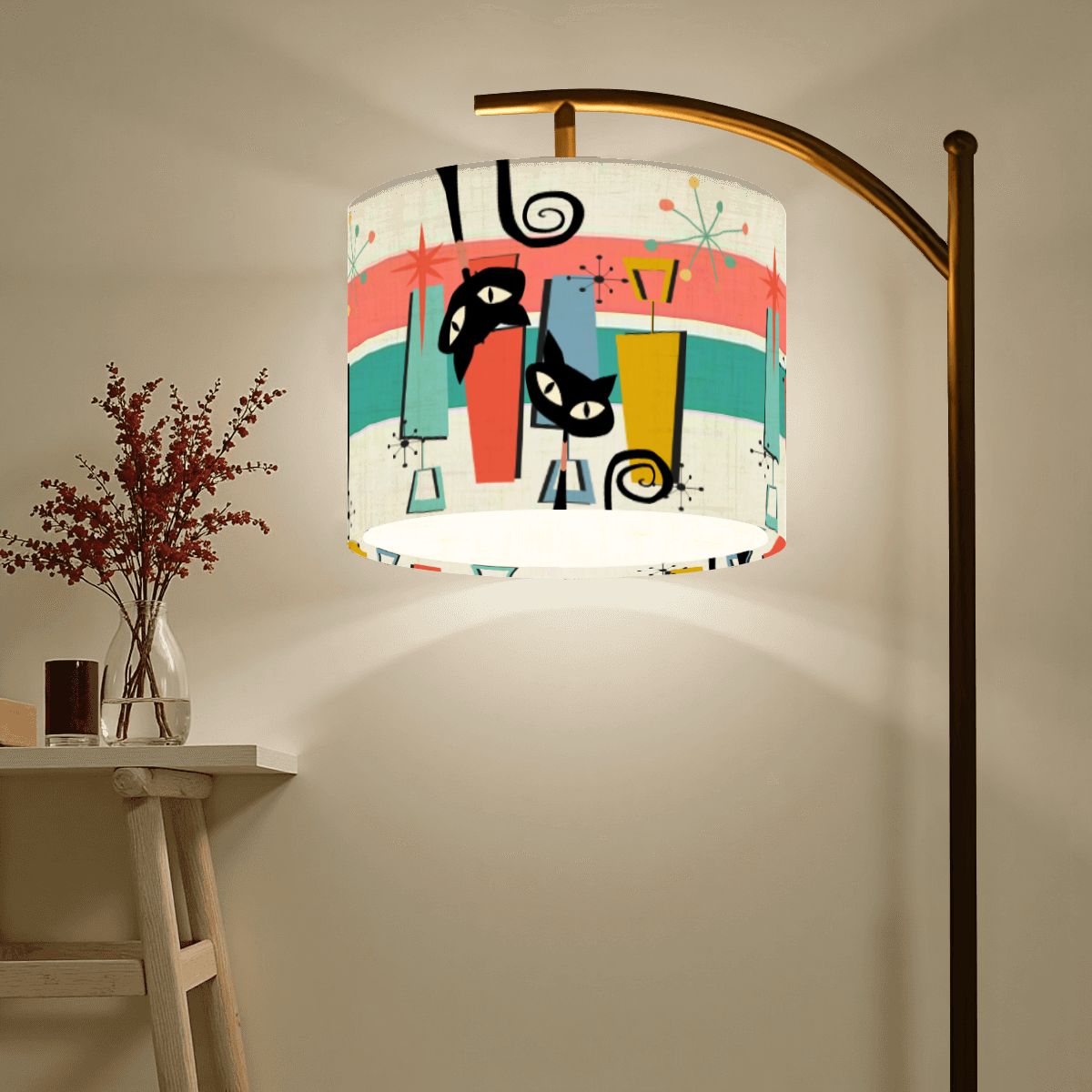 Kate McEnroe New York Kitschy Retro Atomic Cats Mid Century Modern Arc Floor LampArc Floor Lamps2ExnTL2Rru