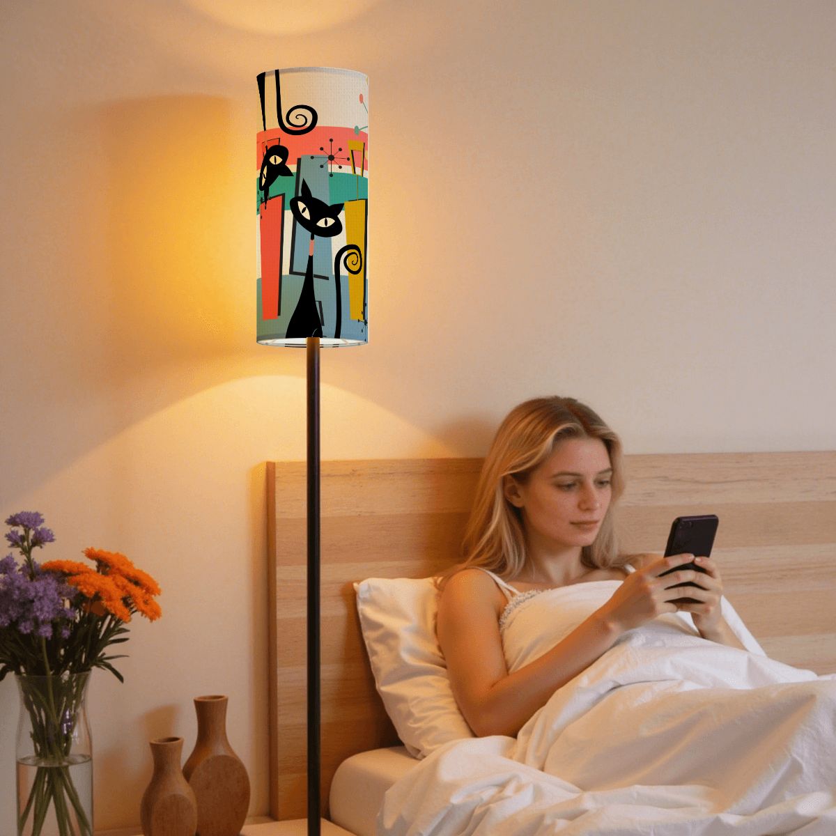 Kate McEnroe New York Kitschy Retro Atomic Cats Mid Century Modern Slim Floor LampSlim Floor LampsgpLHDXatC1