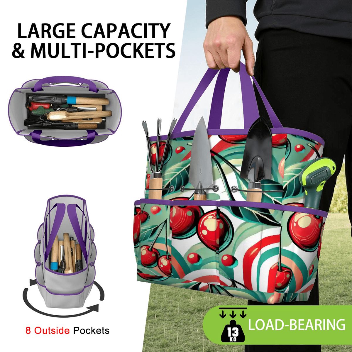 Kate McEnroe New York Kitschy Retro Cherry Mid Century Modern Garden Tool BagGarden Tool BagJWjFhHmiEm