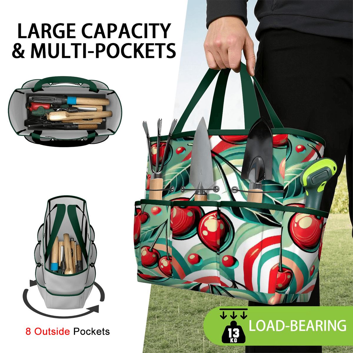 Kate McEnroe New York Kitschy Retro Cherry Mid Century Modern Garden Tool BagGarden Tool BagJWjFhHmiEm