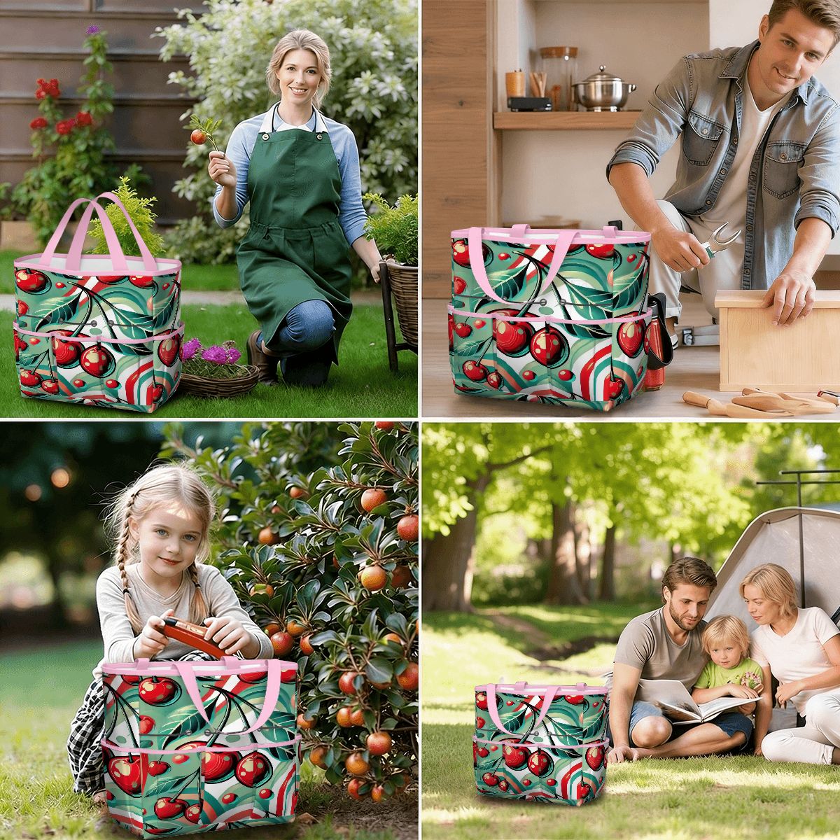 Kate McEnroe New York Kitschy Retro Cherry Mid Century Modern Garden Tool BagGarden Tool BagJWjFhHmiEm