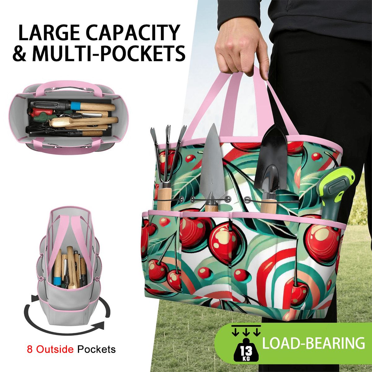Kate McEnroe New York Kitschy Retro Cherry Mid Century Modern Garden Tool BagGarden Tool BagJWjFhHmiEm