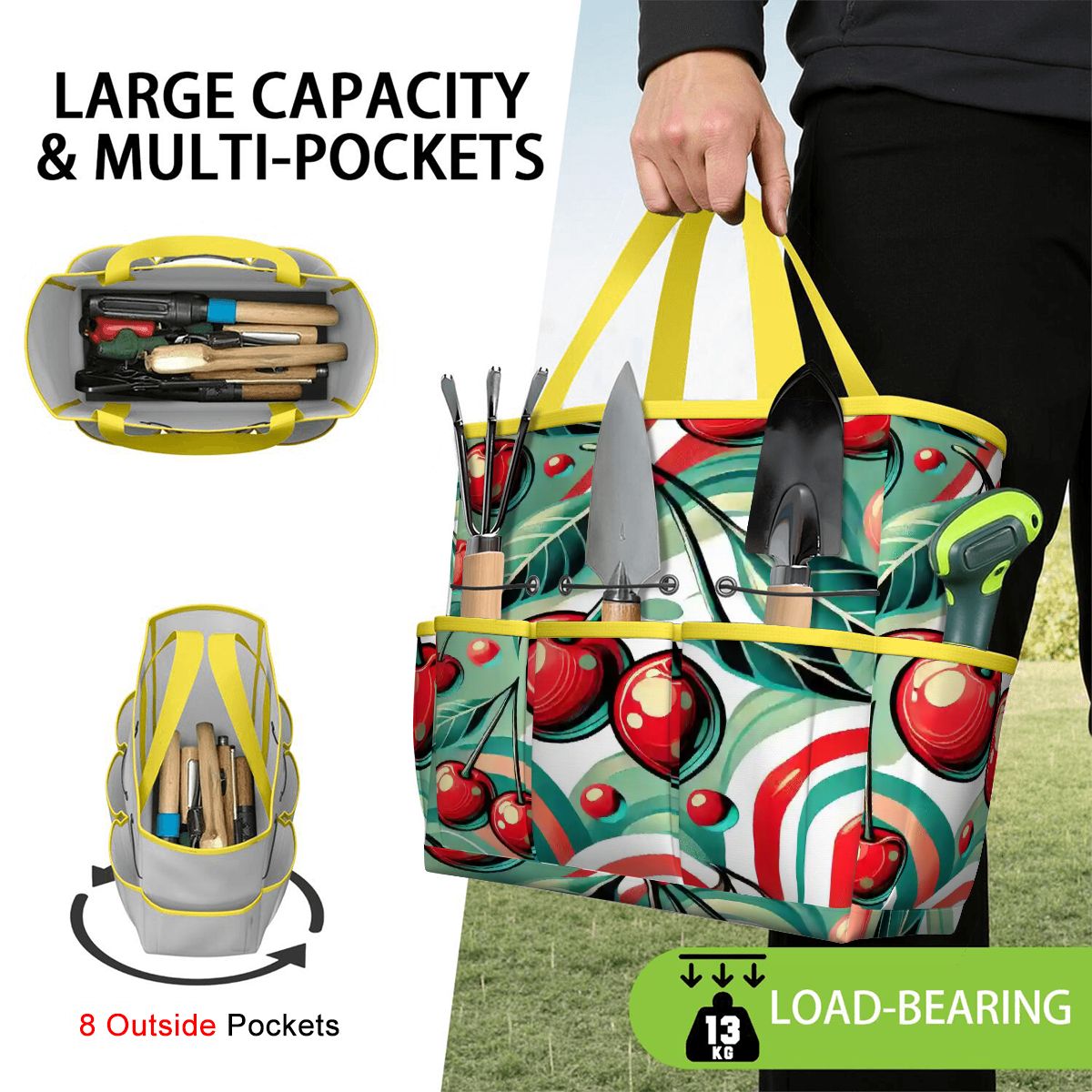 Kate McEnroe New York Kitschy Retro Cherry Mid Century Modern Garden Tool BagGarden Tool BagJWjFhHmiEm