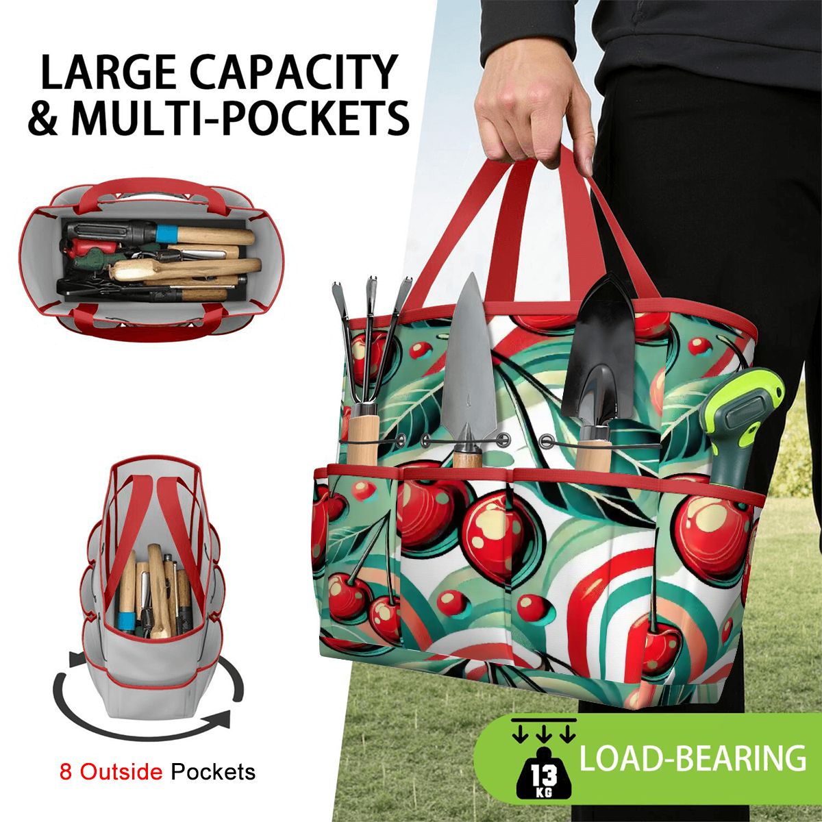 Kate McEnroe New York Kitschy Retro Cherry Mid Century Modern Garden Tool BagGarden Tool BagJWjFhHmiEm