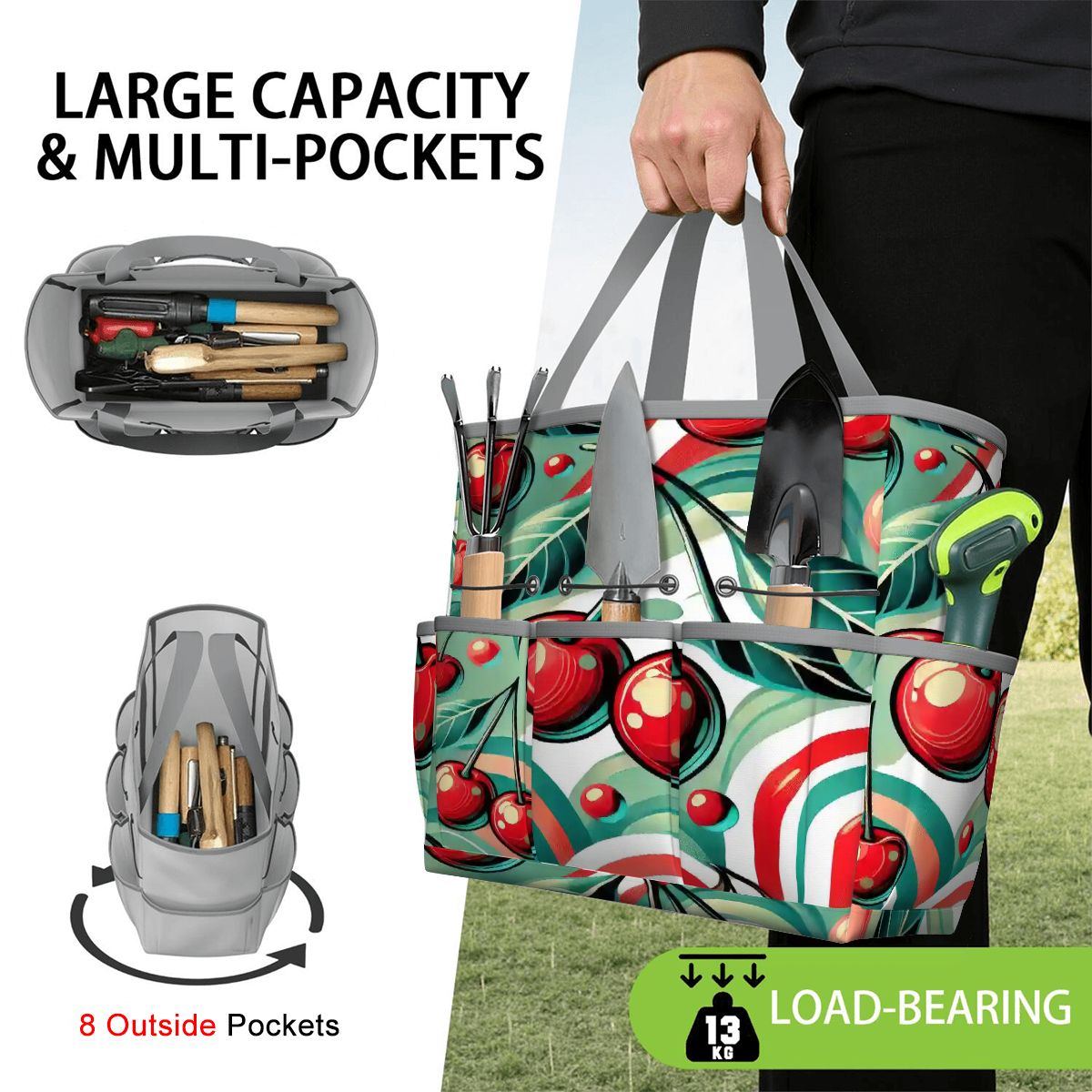 Kate McEnroe New York Kitschy Retro Cherry Mid Century Modern Garden Tool BagGarden Tool BagJWjFhHmiEm