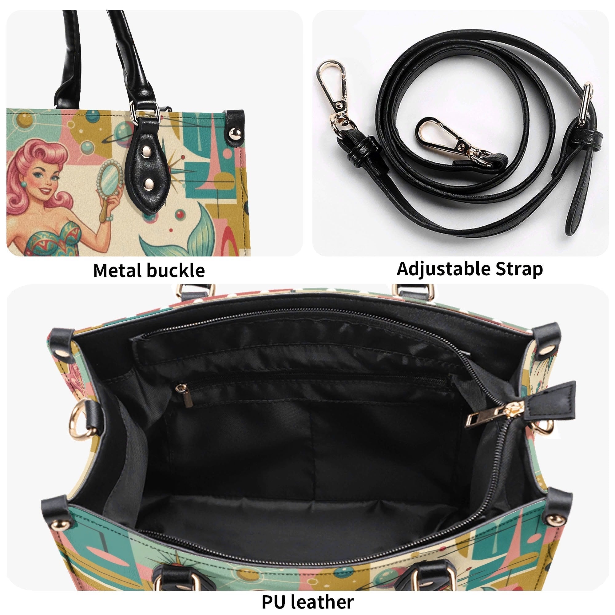Kate McEnroe New York Kitschy Retro Mermaid Polka Dot Mid Century Modern SatchelHandbagsWDXP7Z2N-1