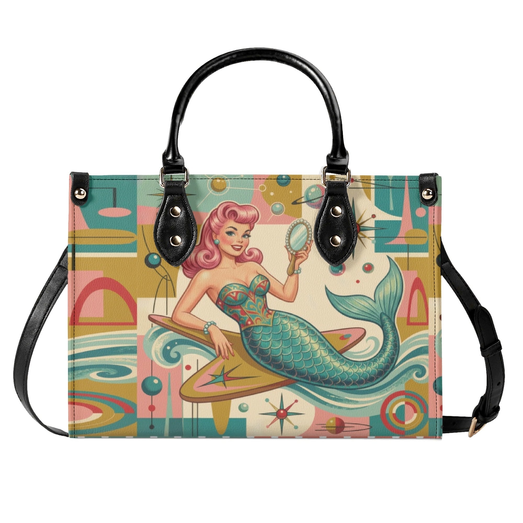 Kate McEnroe New York Kitschy Retro Mermaid Polka Dot Mid Century Modern SatchelHandbagsWDXP7Z2N-1