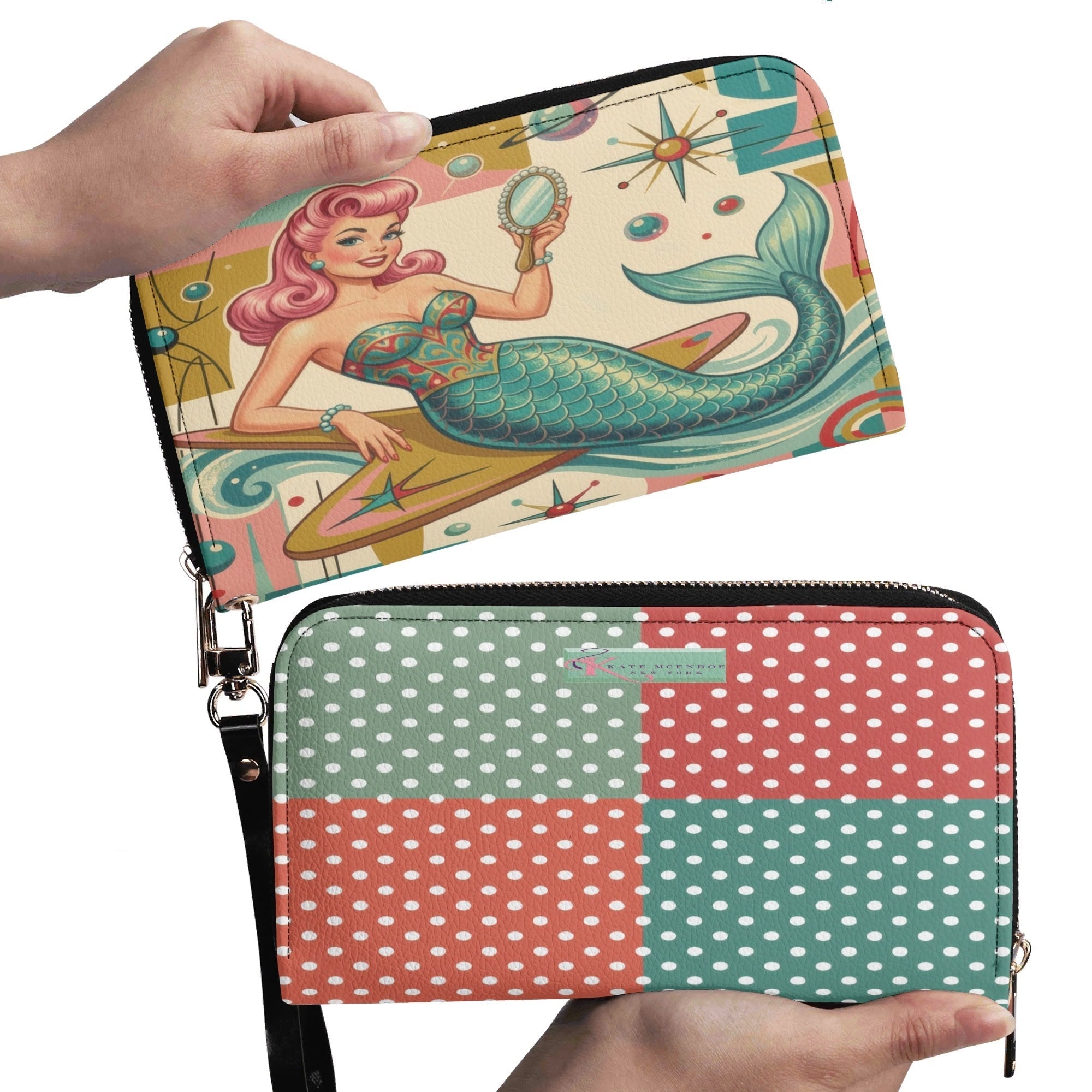 Kate McEnroe New York Kitschy Retro Mermaid Polka Dot Mid Century Modern WalletWalletsW8MX238W-1