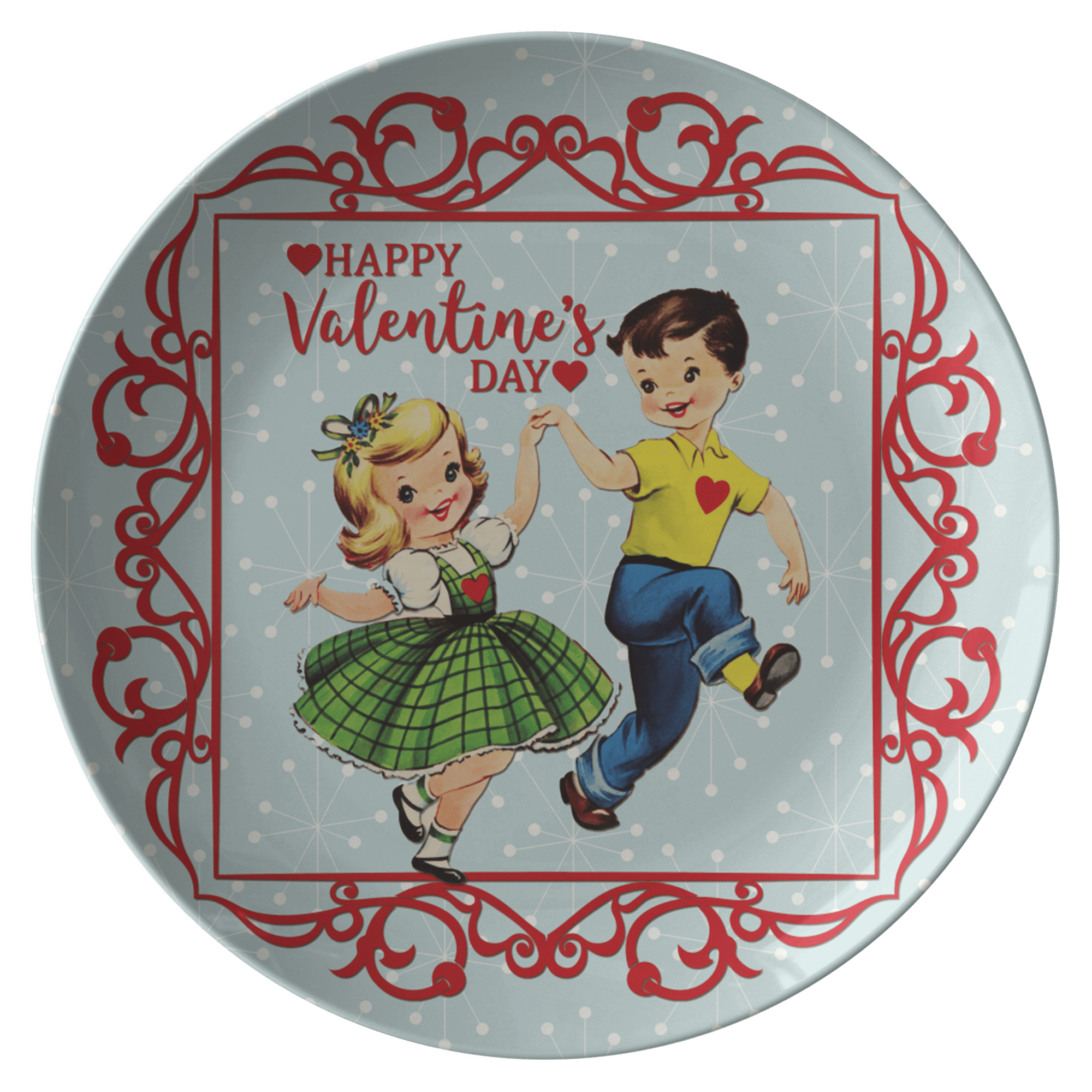 Kate McEnroe New York Kitschy Vintage Valentine Party Dinner Plate, Retro Romantic Dancing Boy Girl TablewarePlates9820SINGLE