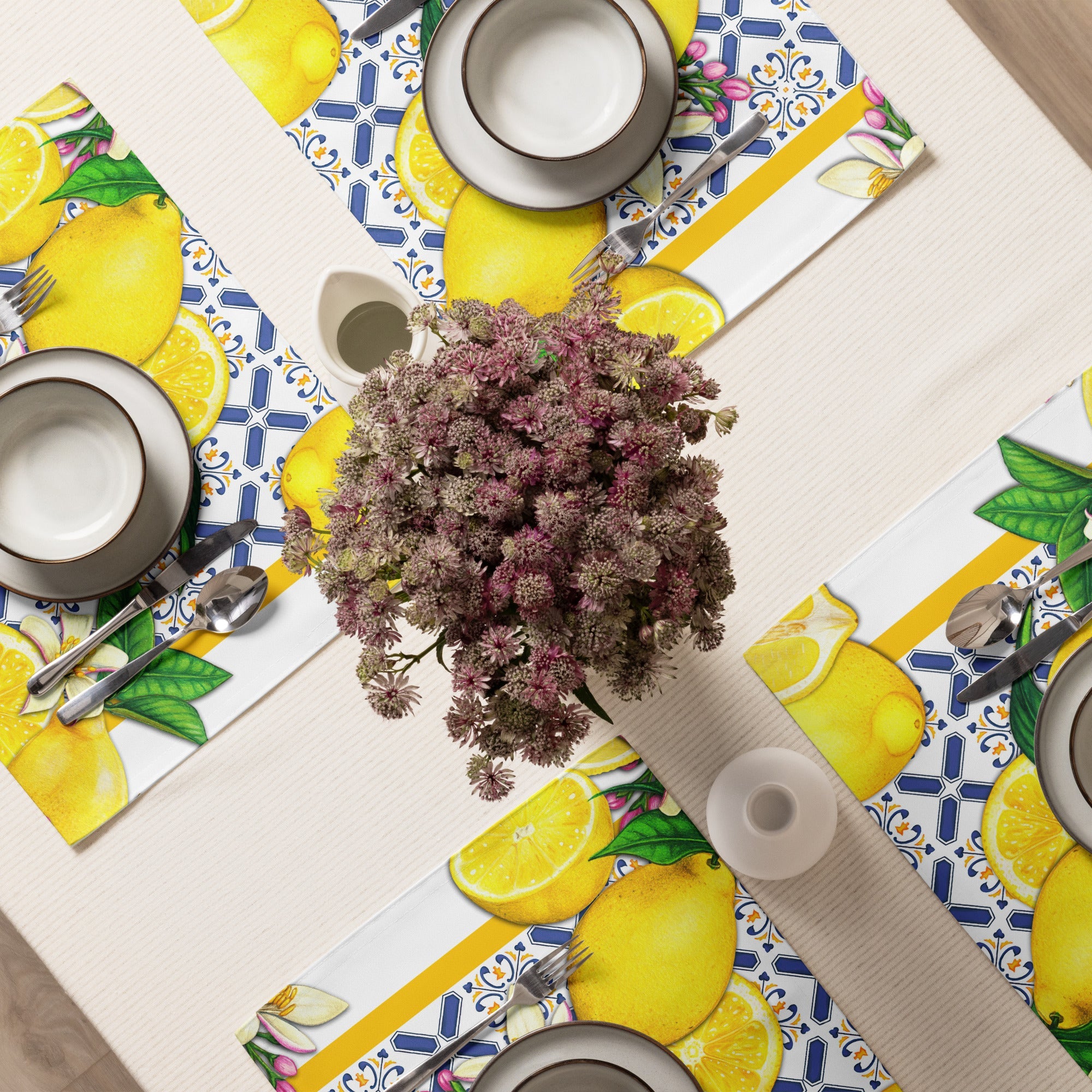 Kate McEnroe New York Lemon and Tiles Cobalt Blue & Yellow Set of 4 PlacematsPlacematsD3012939