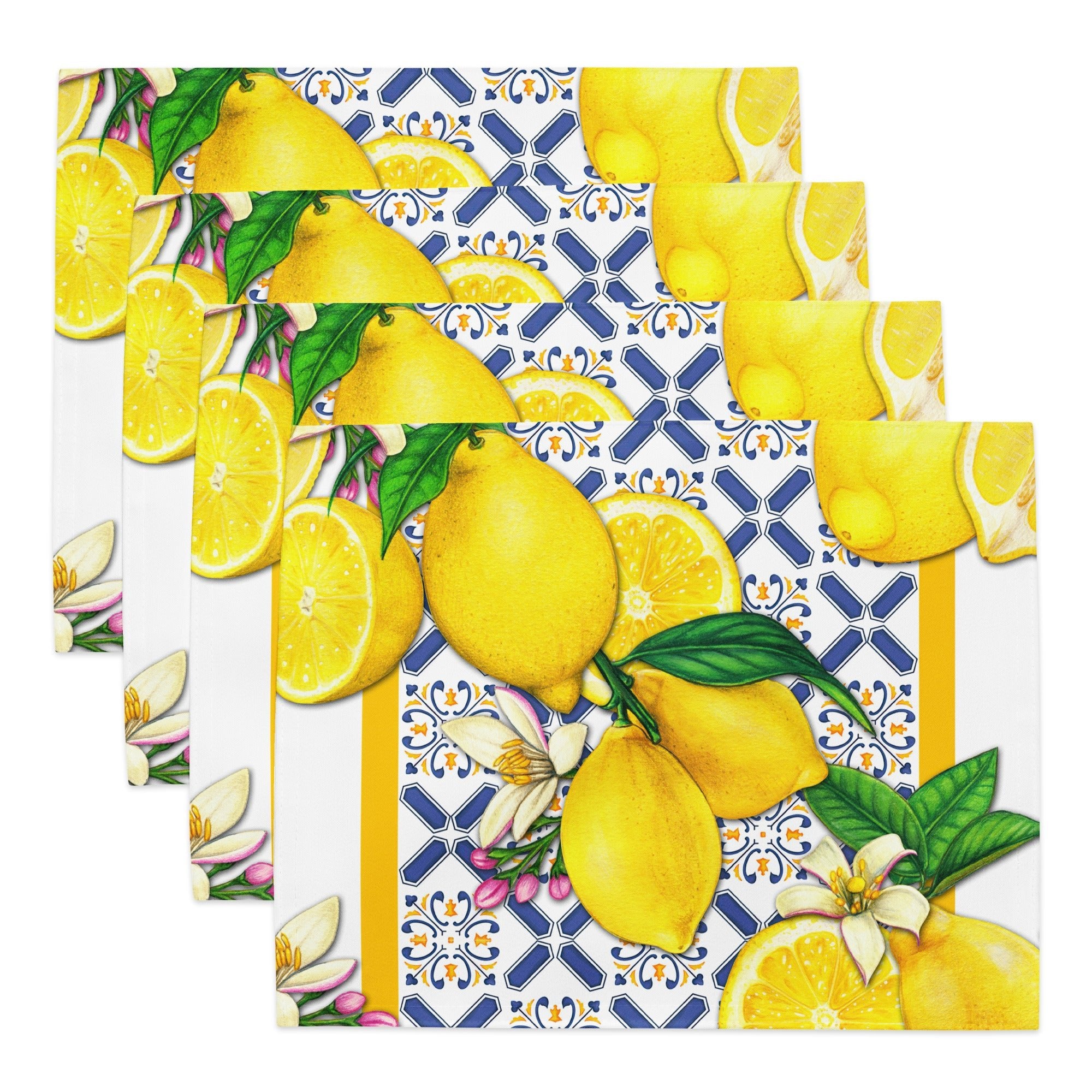 Kate McEnroe New York Lemon and Tiles Cobalt Blue & Yellow Set of 4 PlacematsPlacematsD3012939
