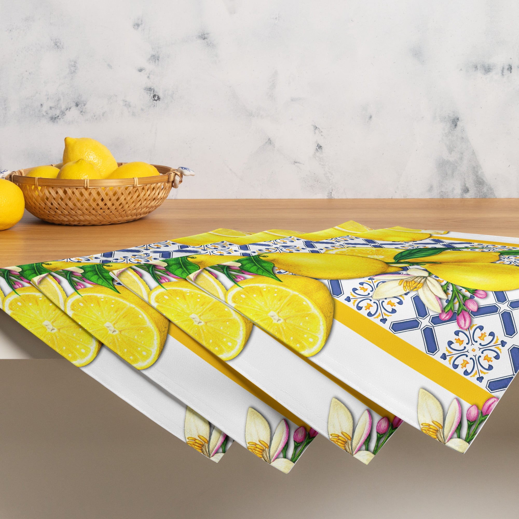 Kate McEnroe New York Lemon and Tiles Cobalt Blue & Yellow Set of 4 PlacematsPlacematsD3012939