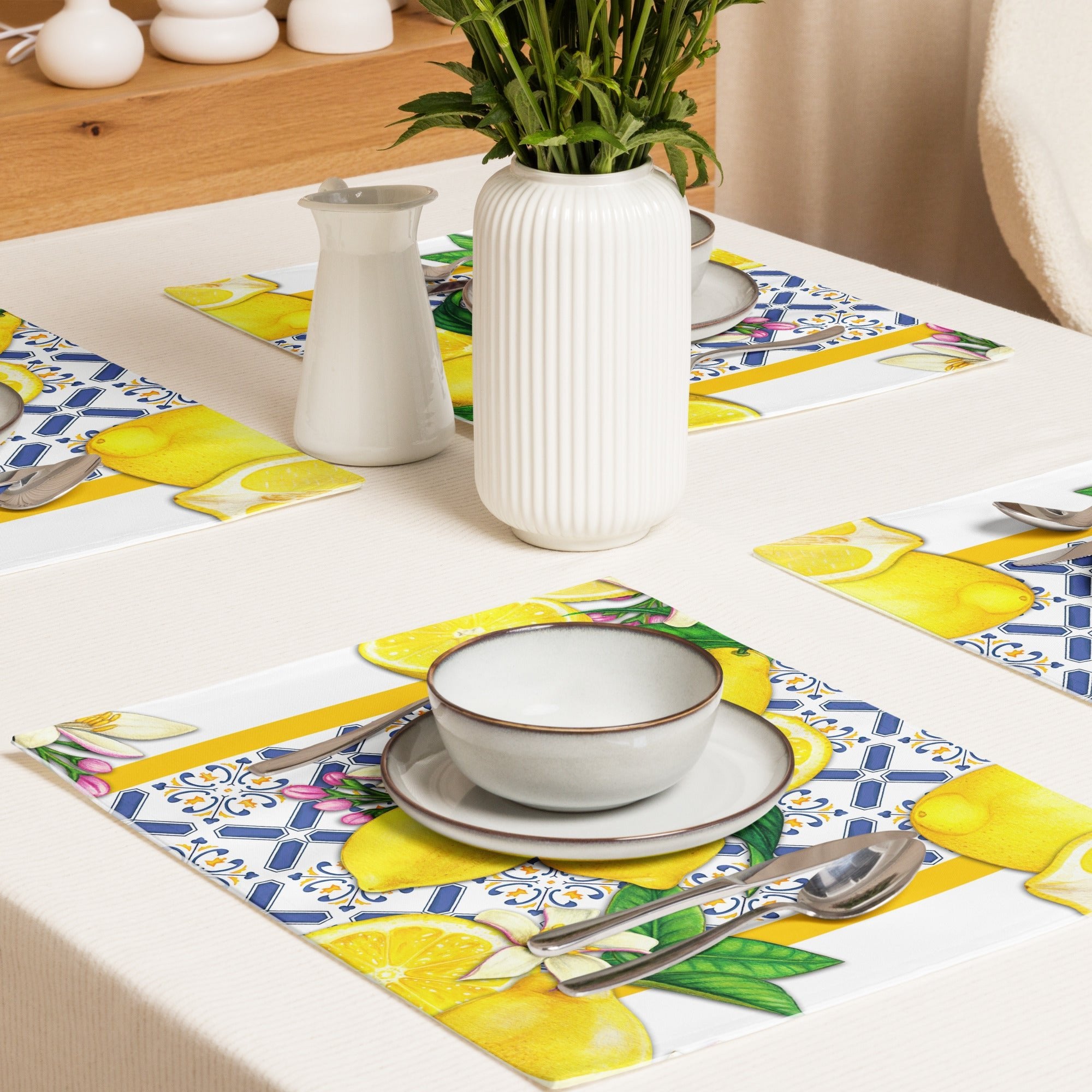 Kate McEnroe New York Lemon and Tiles Cobalt Blue & Yellow Set of 4 PlacematsPlacematsD3012939