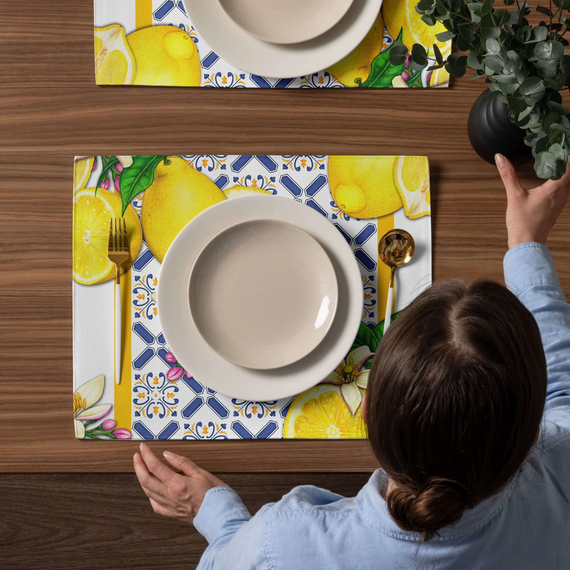 Kate McEnroe New York Lemon and Tiles Cobalt Blue & Yellow Set of 4 PlacematsPlacematsD3012939