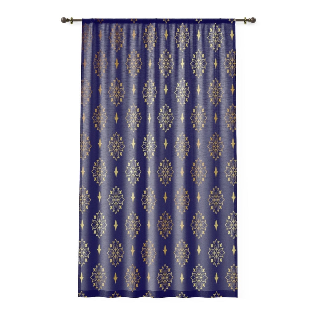 Kate McEnroe New York Luxury Blue & Gold Damask Print Sheer Window Curtain 50" × 84"Window Curtains81413572018333667764