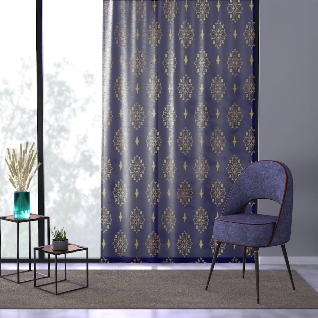 Kate McEnroe New York Luxury Blue & Gold Damask Print Sheer Window Curtain 50" × 84"Window Curtains81413572018333667764