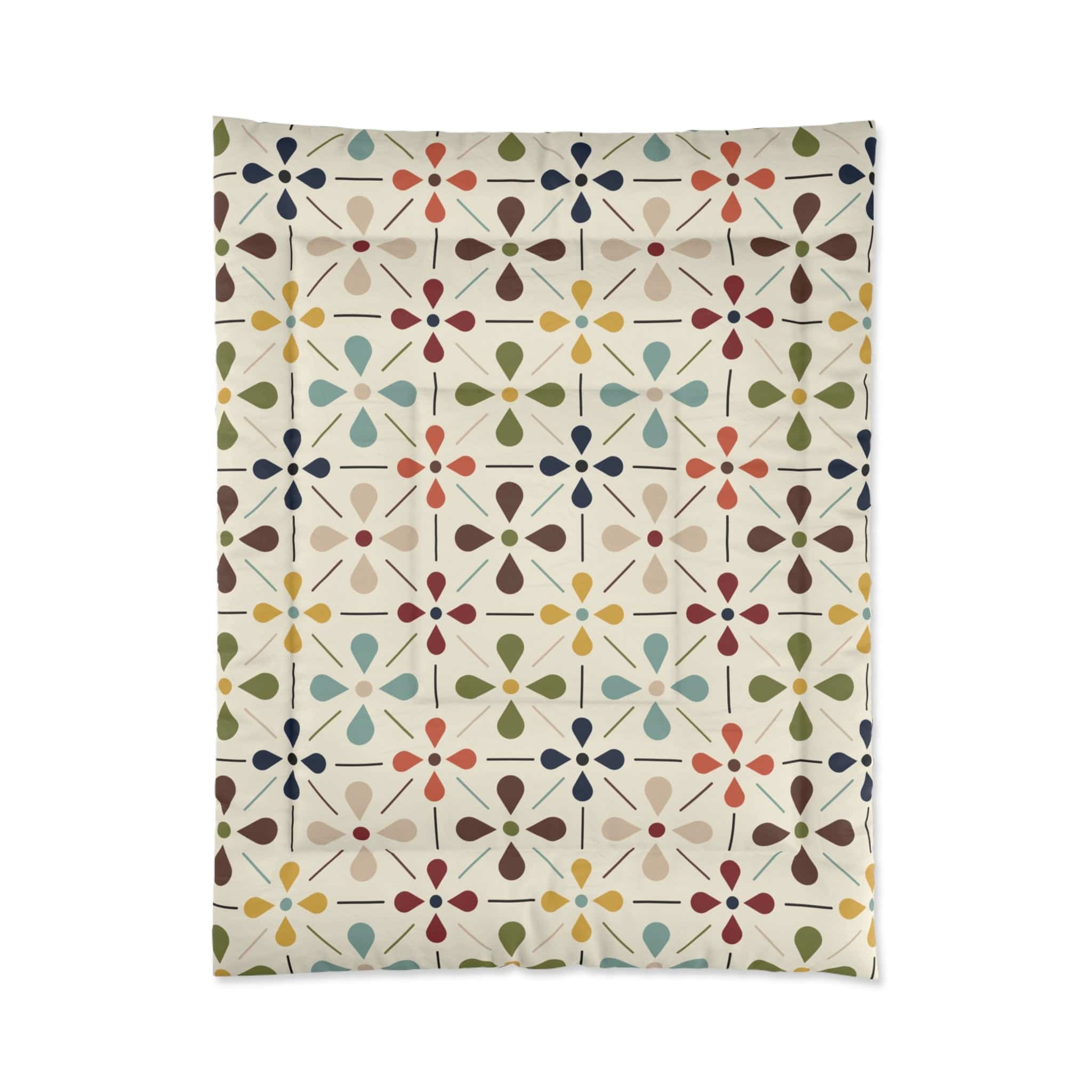 Kate McEnroe New York MCM Floral Comforter, Minimalist Scandinavian Modern Danish Retro Whimsical Blooms BeddingComforters26735213552905075542