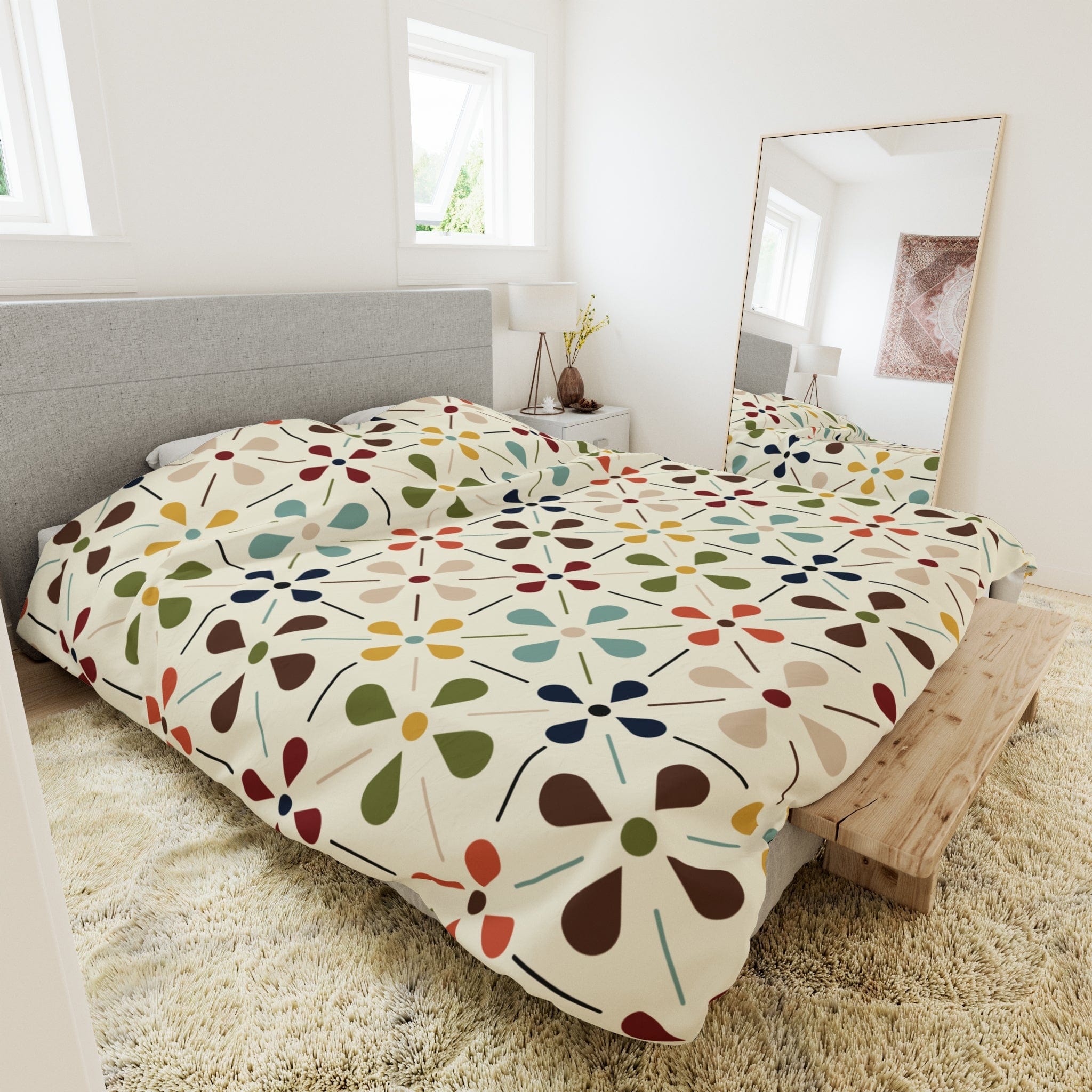 Kate McEnroe New York MCM Floral Duvet Cover, Minimalist Scandinavian Modern Danish Retro Whimsical Blooms BeddingDuvet Covers29337378653593667294