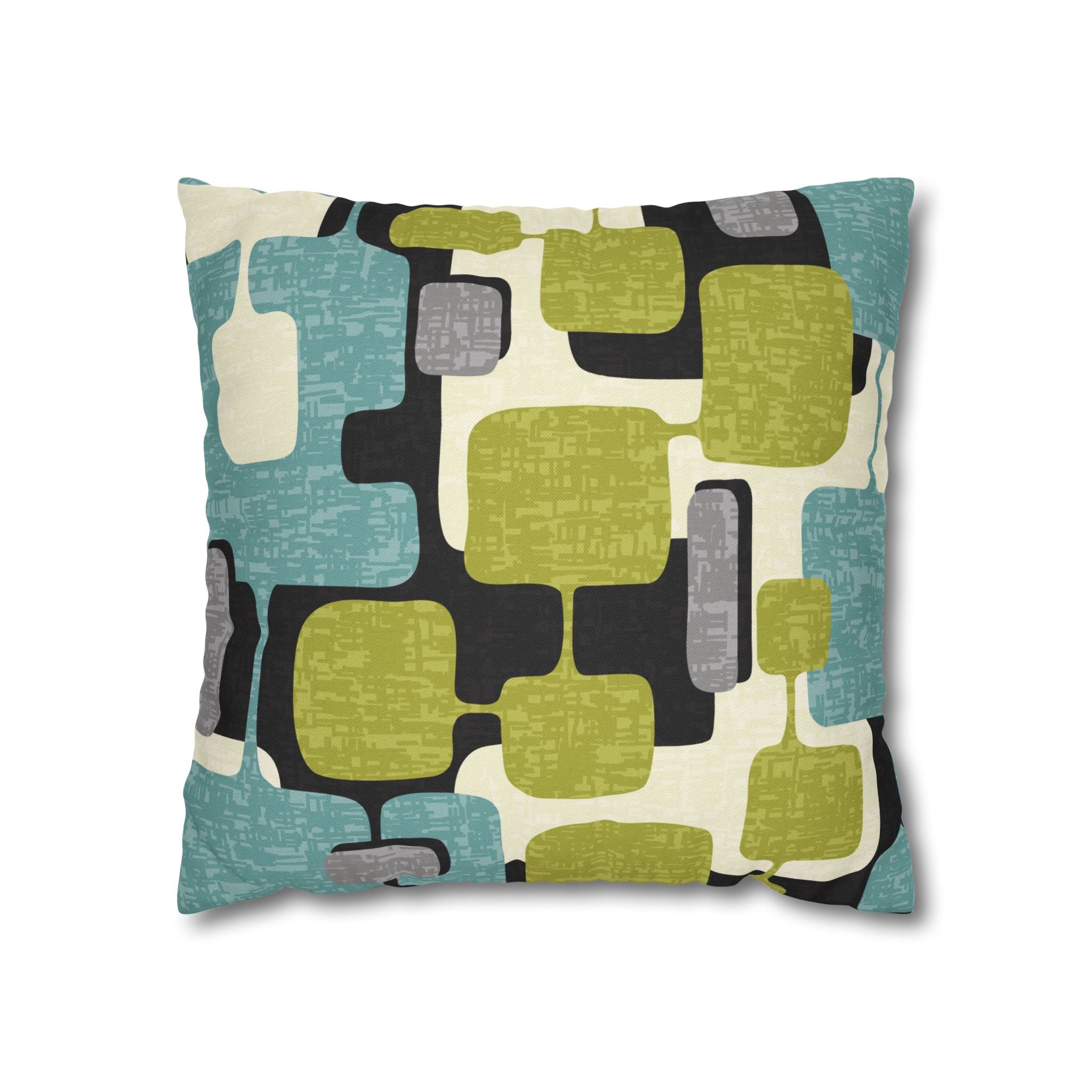 Kate McEnroe New York MCM Geometric Abstract Pillow Cover, Retro Mid Century Modern Teal & Lime Green Sofa AccentThrow Pillow Covers83559711935949514114