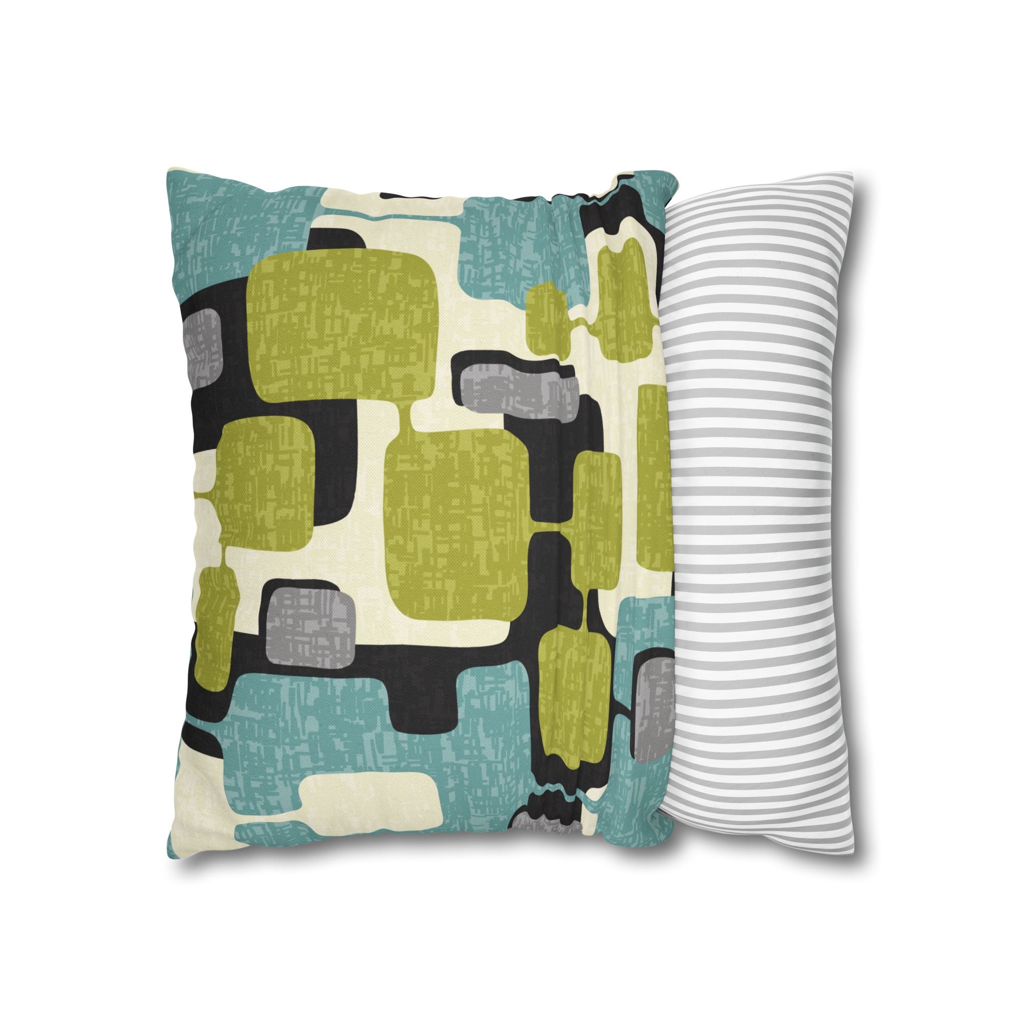 Kate McEnroe New York MCM Geometric Abstract Pillow Cover, Retro Mid Century Modern Teal & Lime Green Sofa AccentThrow Pillow Covers83559711935949514114