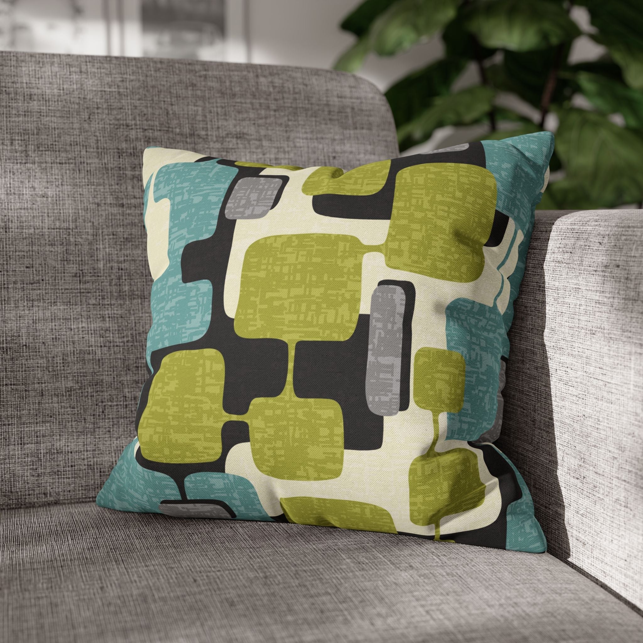 Kate McEnroe New York MCM Geometric Abstract Pillow Cover, Retro Mid Century Modern Teal & Lime Green Sofa AccentThrow Pillow Covers83559711935949514114
