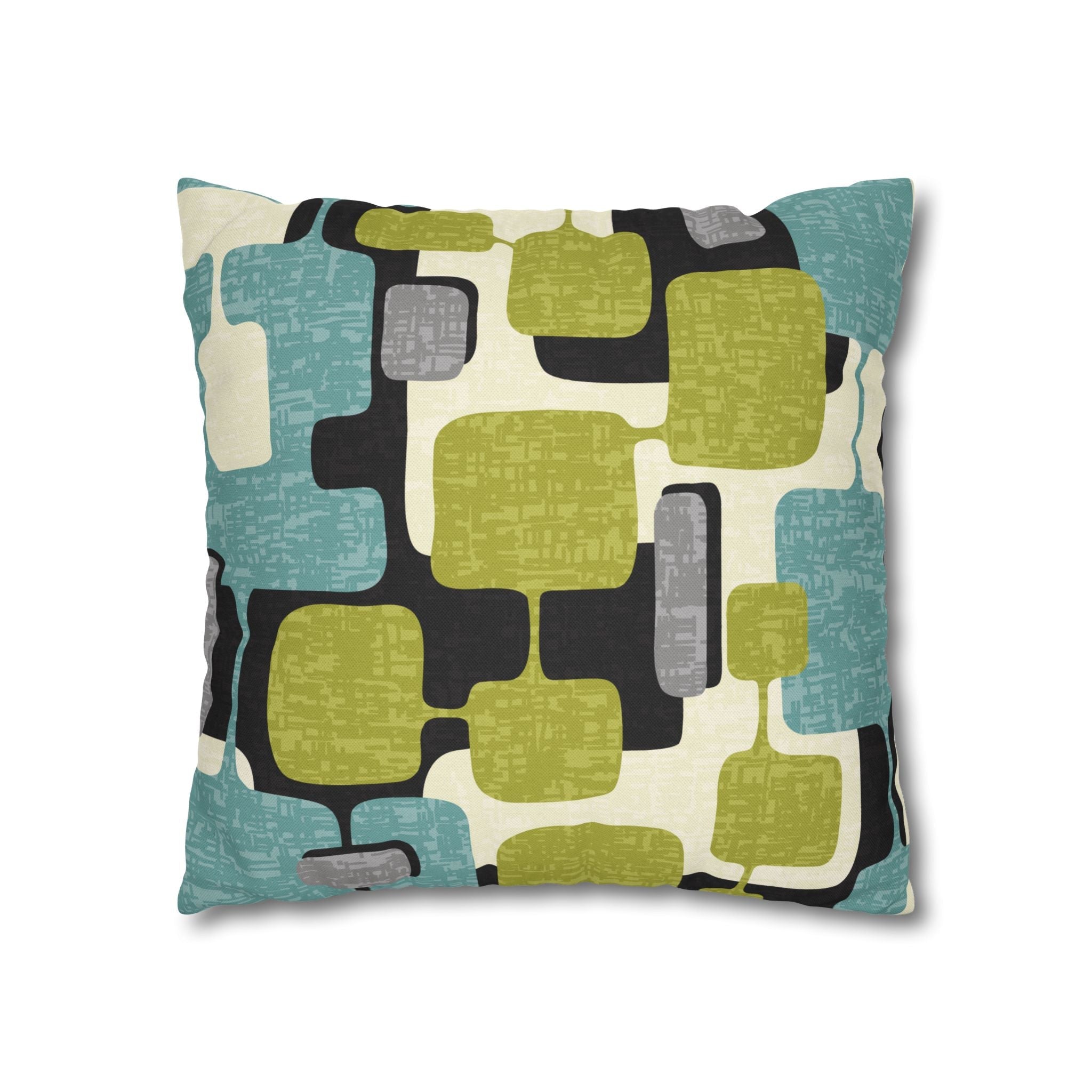 Kate McEnroe New York MCM Geometric Abstract Pillow Cover, Retro Mid Century Modern Teal & Lime Green Sofa AccentThrow Pillow Covers83559711935949514114