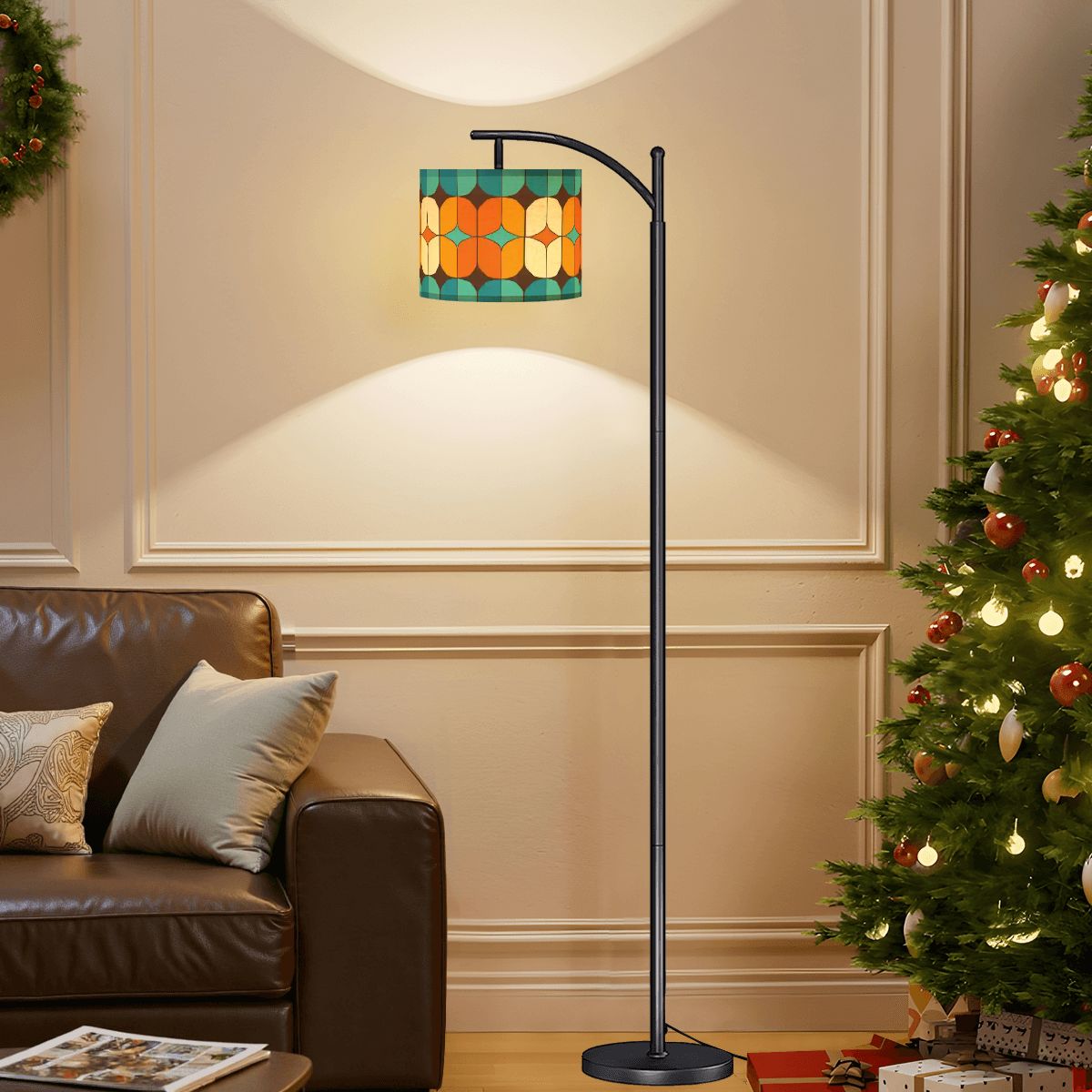 Kate McEnroe New York MCM Geometric Retro Teal Orange Arc Floor LampFloor LampseqfBNWgtwf