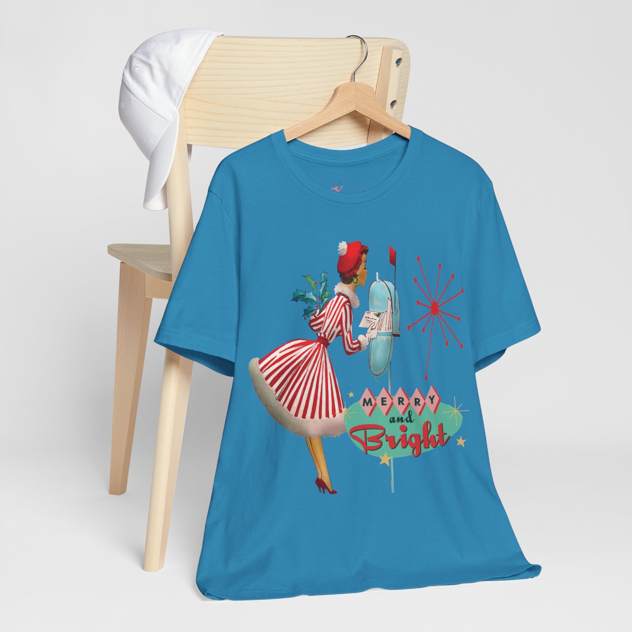 Kate McEnroe New York Merry and Bright Retro 50s Kitsch Christmas T-Shirt, Mid Century Modern Holiday Apparel, Vintage Christmas Card Art TeeT-Shirt25727240289442918898