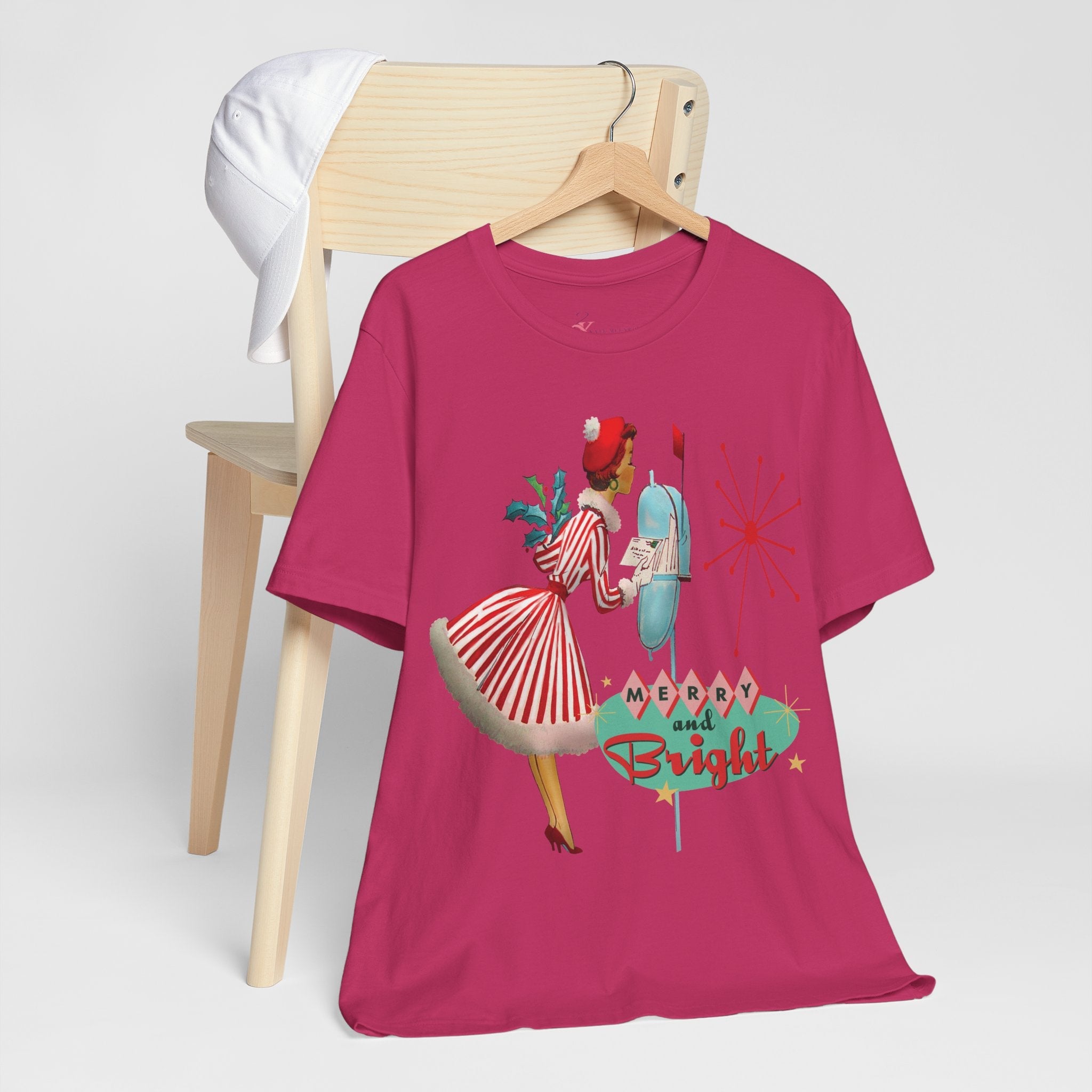 Kate McEnroe New York Merry and Bright Retro 50s Kitsch Christmas T-Shirt, Mid Century Modern Holiday Apparel, Vintage Christmas Card Art TeeT-Shirt26898588409432844544