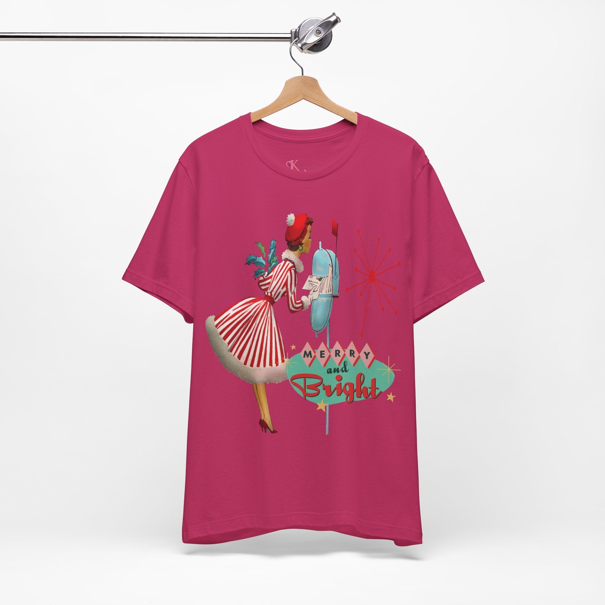 Kate McEnroe New York Merry and Bright Retro 50s Kitsch Christmas T-Shirt, Mid Century Modern Holiday Apparel, Vintage Christmas Card Art TeeT-Shirt31980775325459243348