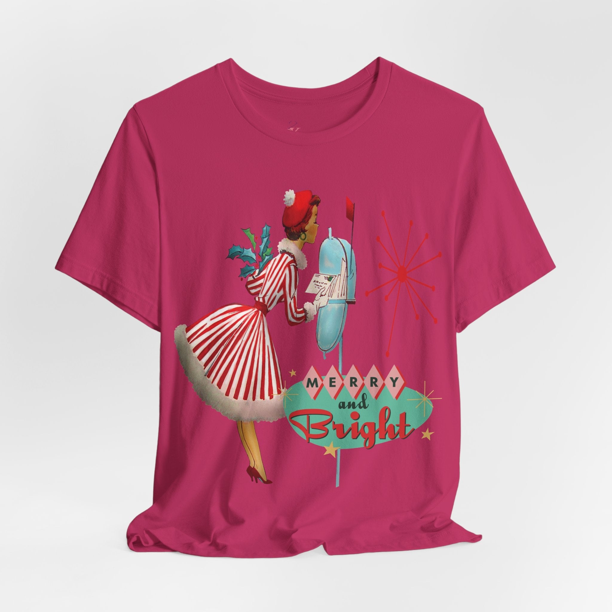 Kate McEnroe New York Merry and Bright Retro 50s Kitsch Christmas T-Shirt, Mid Century Modern Holiday Apparel, Vintage Christmas Card Art TeeT-Shirt31980775325459243348