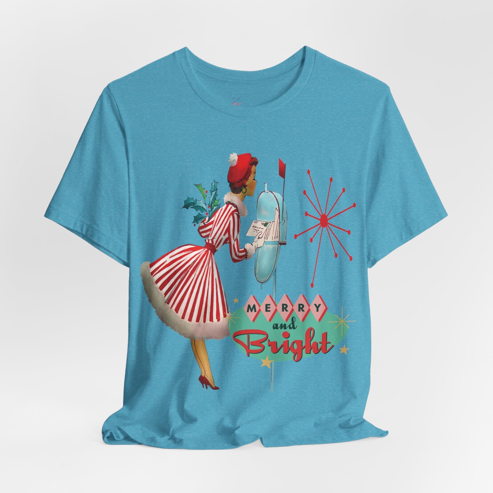 Kate McEnroe New York Merry and Bright Retro 50s Kitsch Christmas T-Shirt, Mid Century Modern Holiday Apparel, Vintage Christmas Card Art TeeT-Shirt31980775325459243348