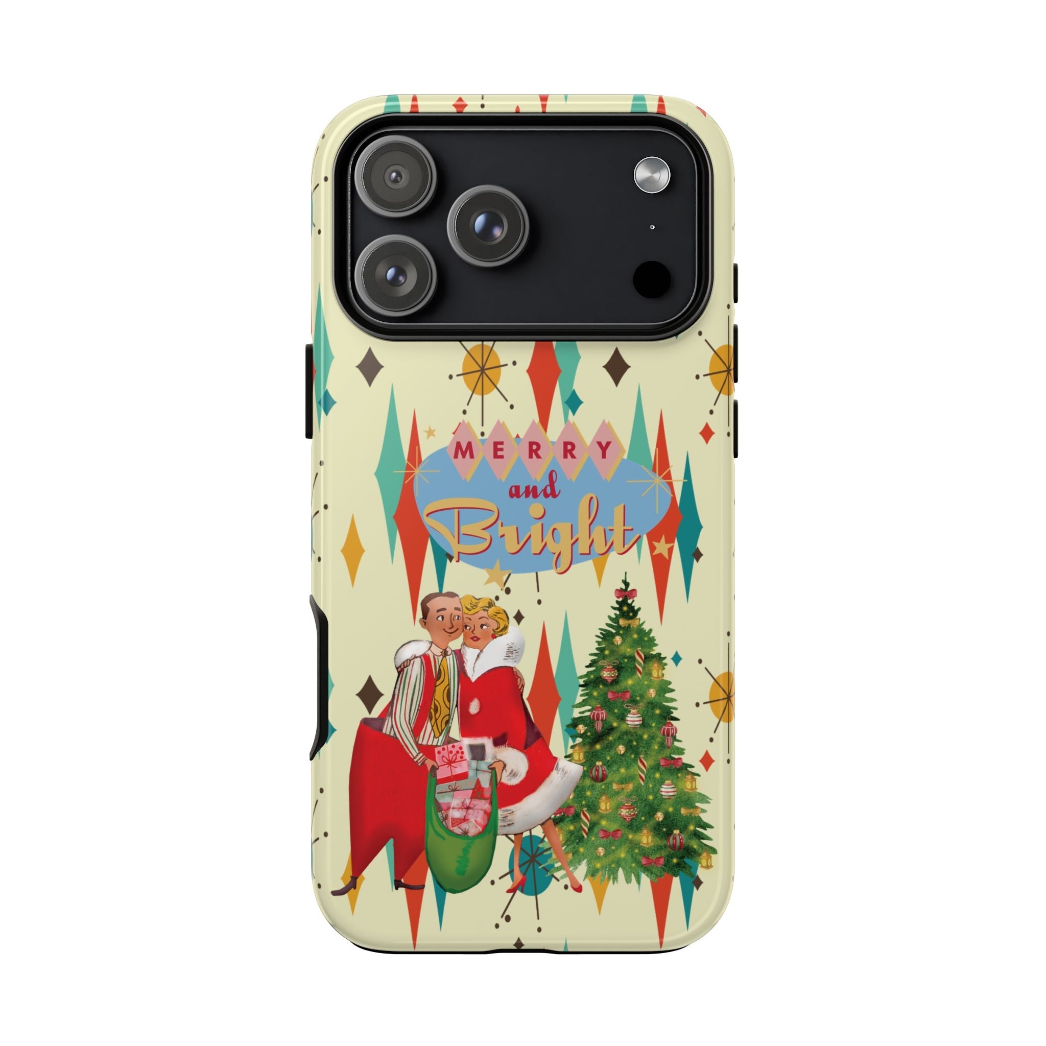 Kate McEnroe New York Merry and Bright Retro Christmas iPhone Case, 1950s Kitsch Mid Century Modern Holiday Cover, Atomic Starburst Vintage Phone AccessoryPhone Cases11657500882372599961