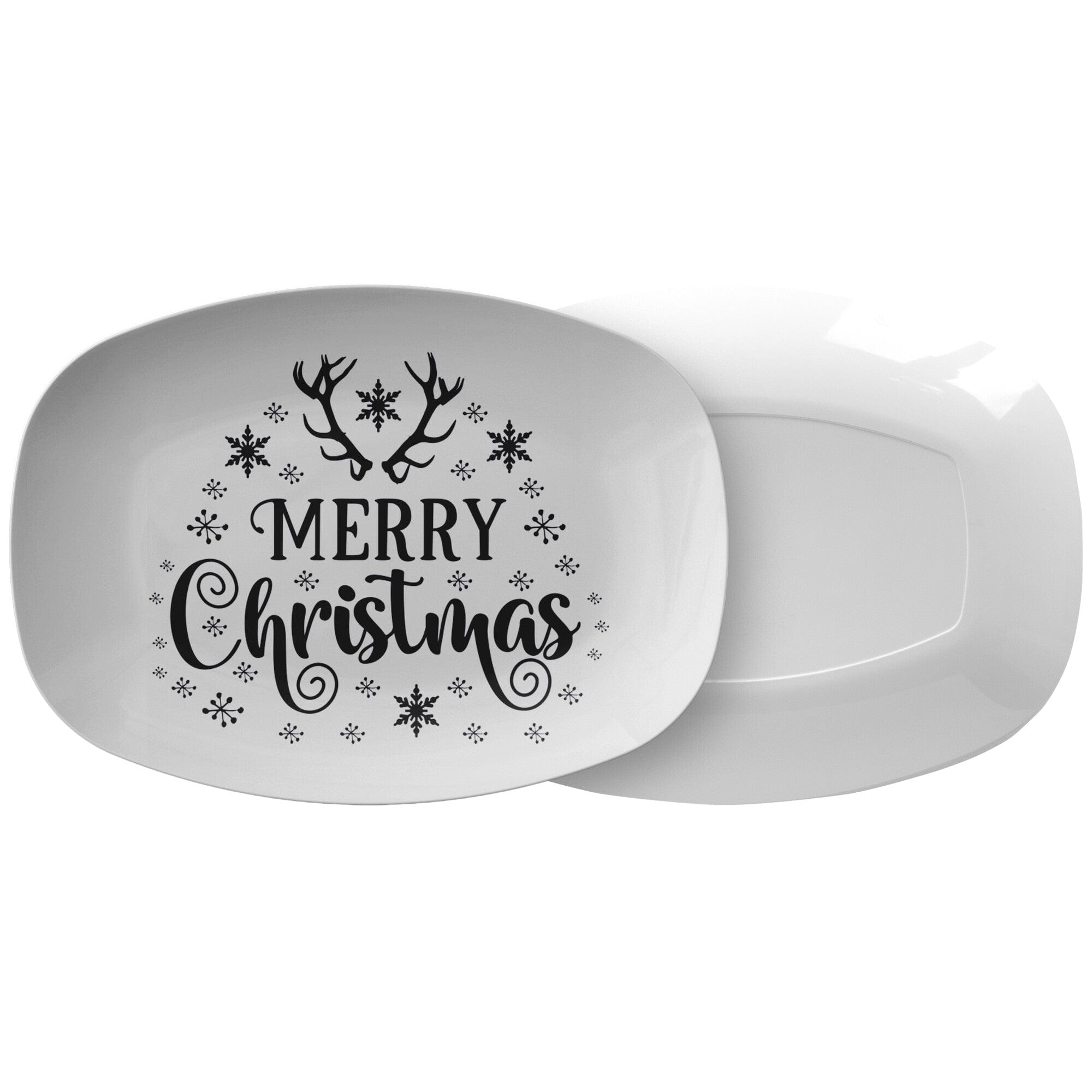 Kate McEnroe New York Merry Christmas Reindeer Serving Platter B&WServing Platters9727