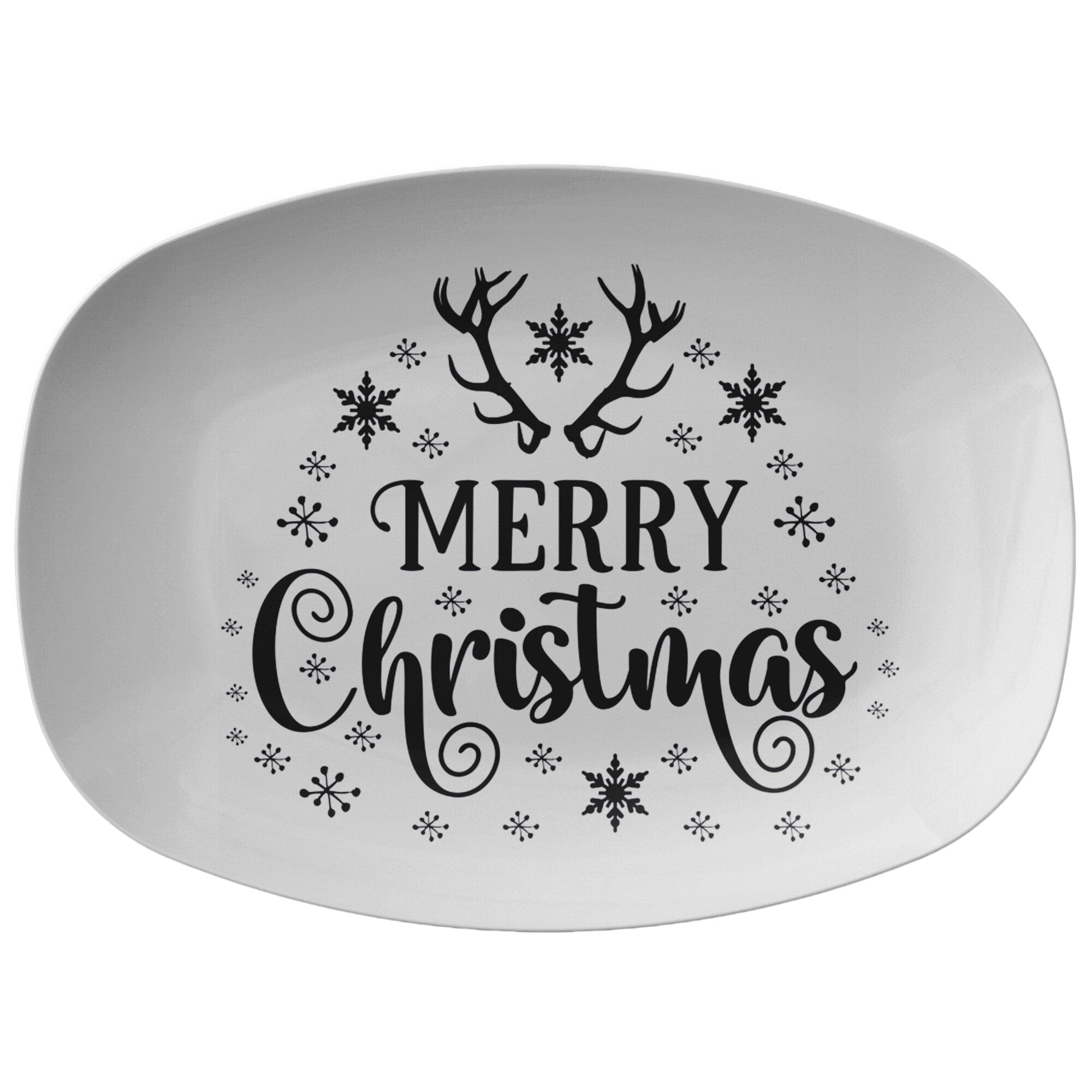Kate McEnroe New York Merry Christmas Reindeer Serving Platter B&WServing Platters9727