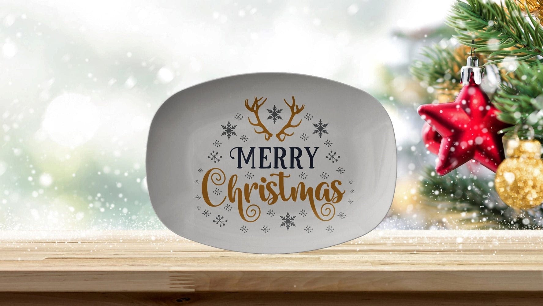 Kate McEnroe New York Merry Christmas Reindeer Serving PlatterServing Platters9727