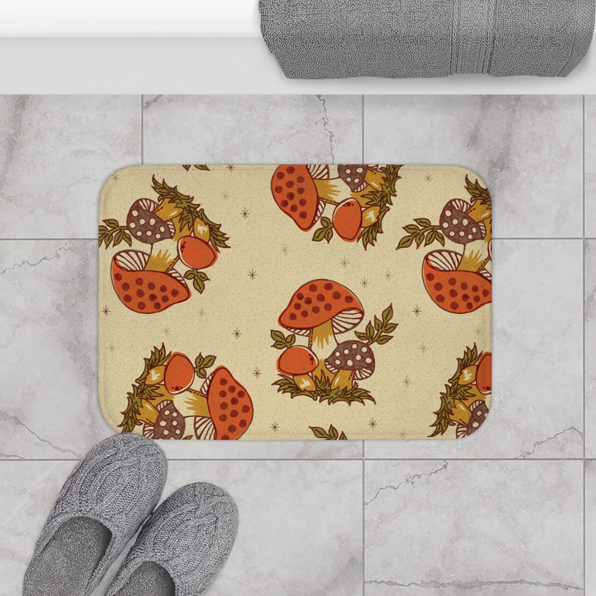 Kate McEnroe New York Merry Mushroom Bath Mat, Retro 70s Bathroom Rug, Mid Century Modern Funky Mushroom Floor MatBath Mats13759174785342554726