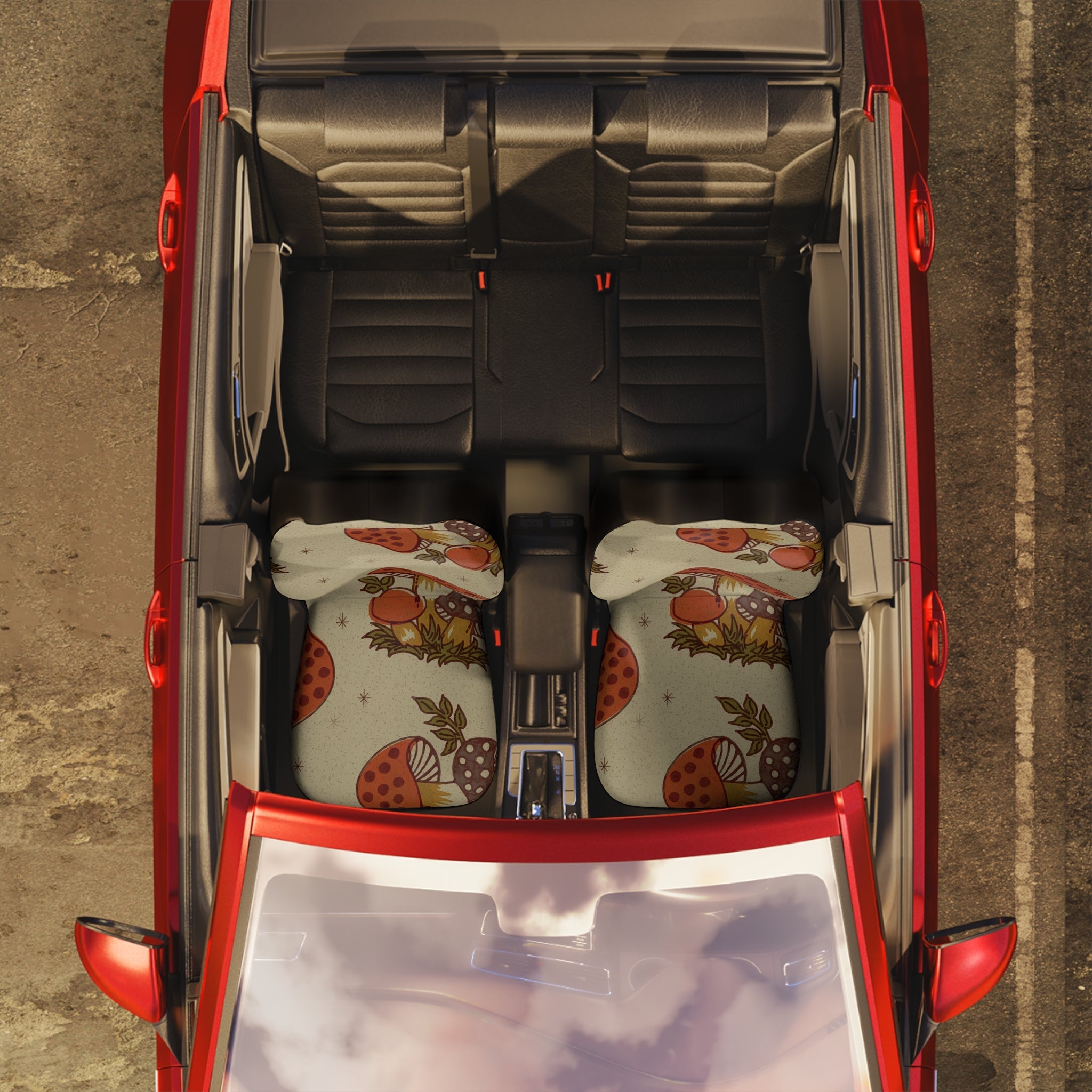 Kate McEnroe New York Merry Mushroom Car Seat Covers, Retro Boho Cottagecore Car Decor, 70s Vintage Botanical Print Vehicle AccessoriesCar Seat Covers40284862107130310502