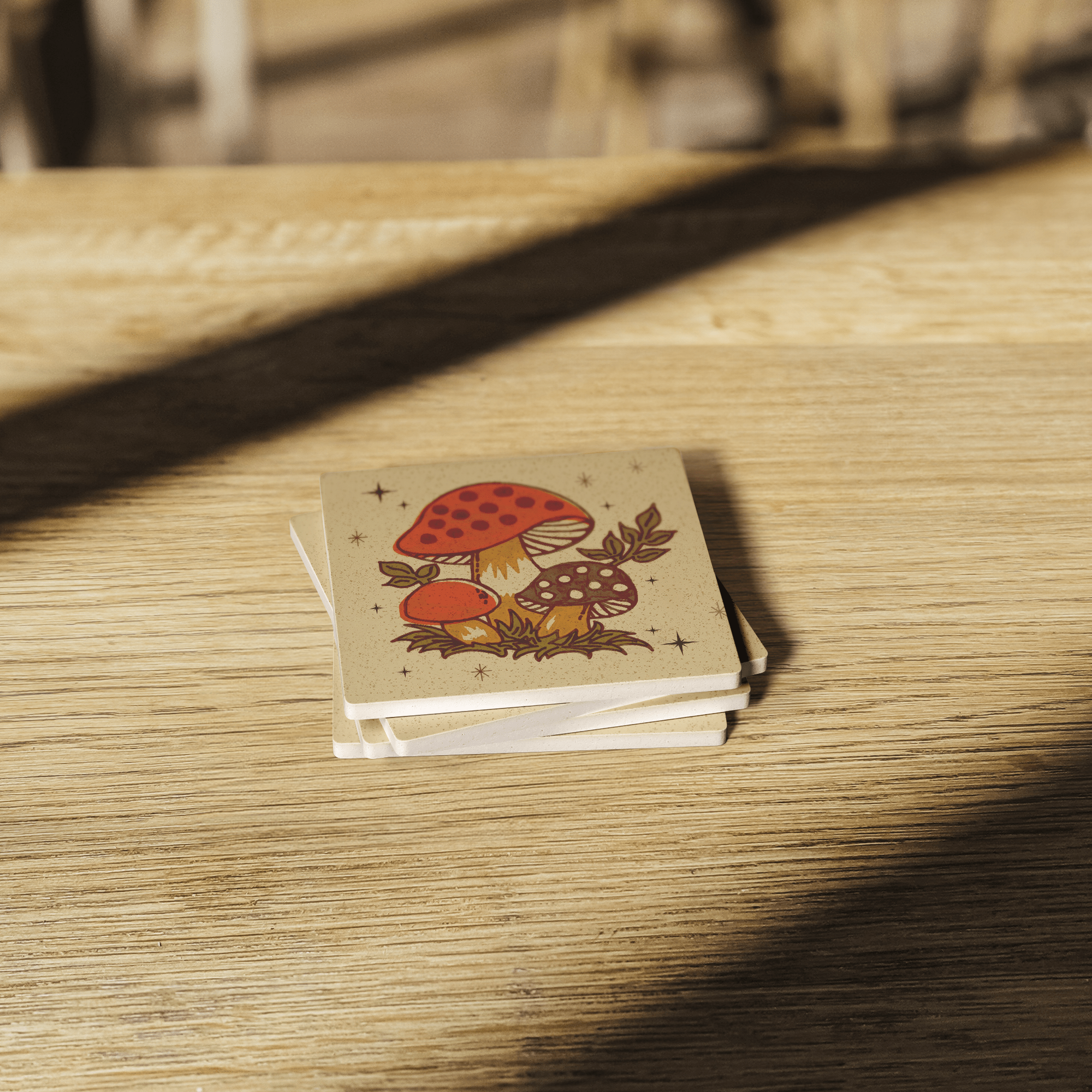 Kate McEnroe New York Merry Mushroom Coasters, Mid Century Modern Retro 70s Drinkware Set of 4Coasters7021