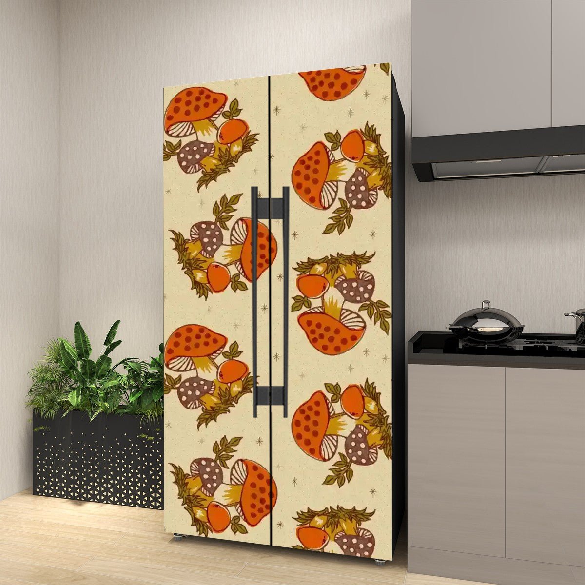 Kate McEnroe New York Merry Mushroom Cottagecore Retro Refrigerator Wrap, Mid Century Modern 70s DecorRefrigerator WrapsO6bYmuj6Sj