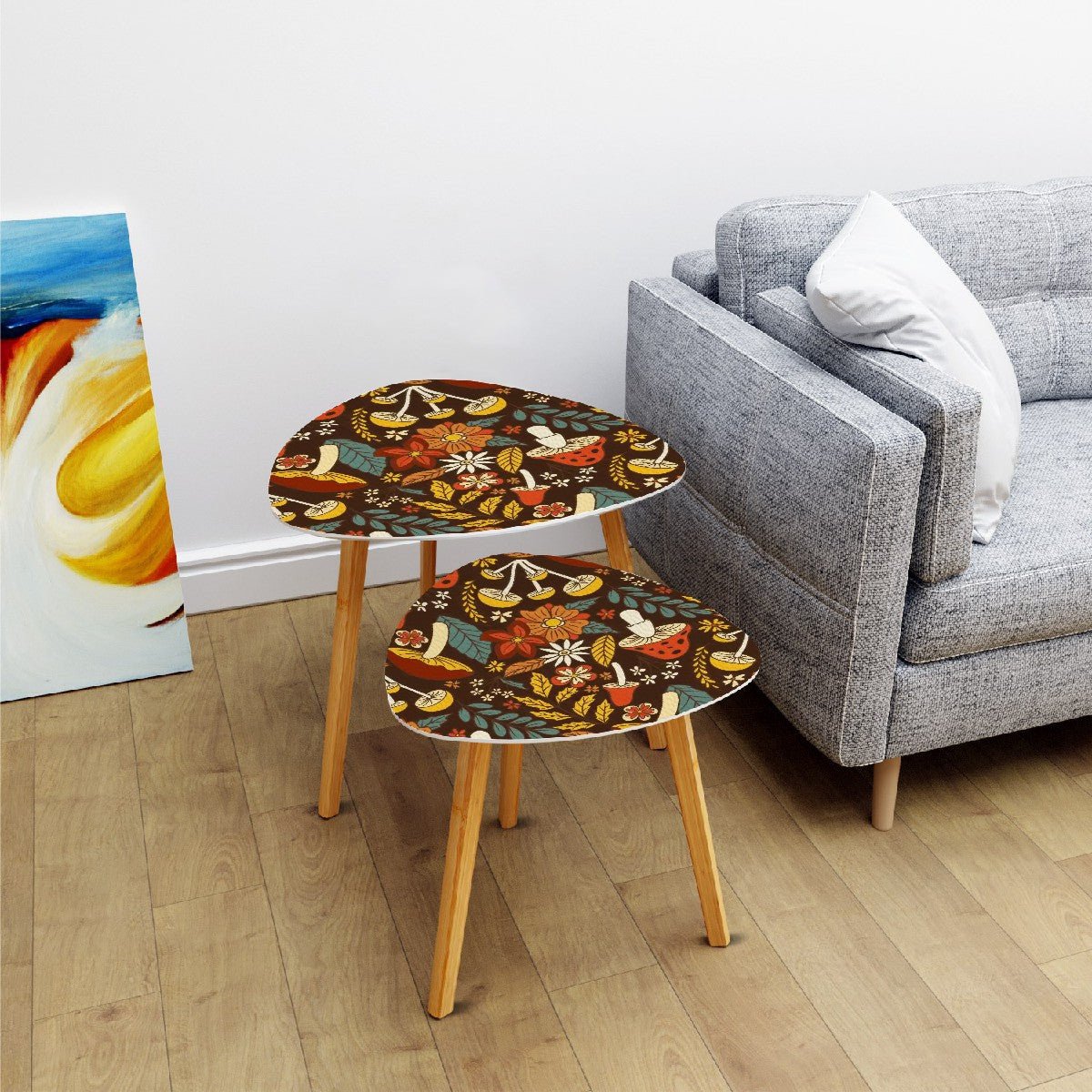 Kate McEnroe New York Merry Mushroom Nesting Tables, Mid Mod Floral Kitsch Accent FurnitureNesting Tablesy4e2sOtVBd