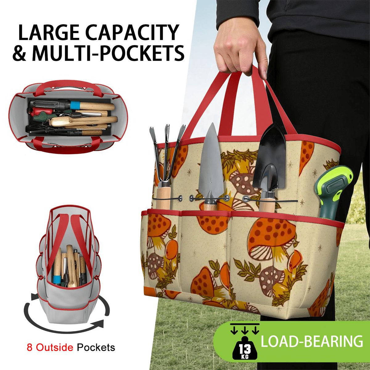 Kate McEnroe New York Merry Mushroom Retro 70s Kitschy Garden Tool Bag OrganizerGarden Tool BagSUWo6X7GMf