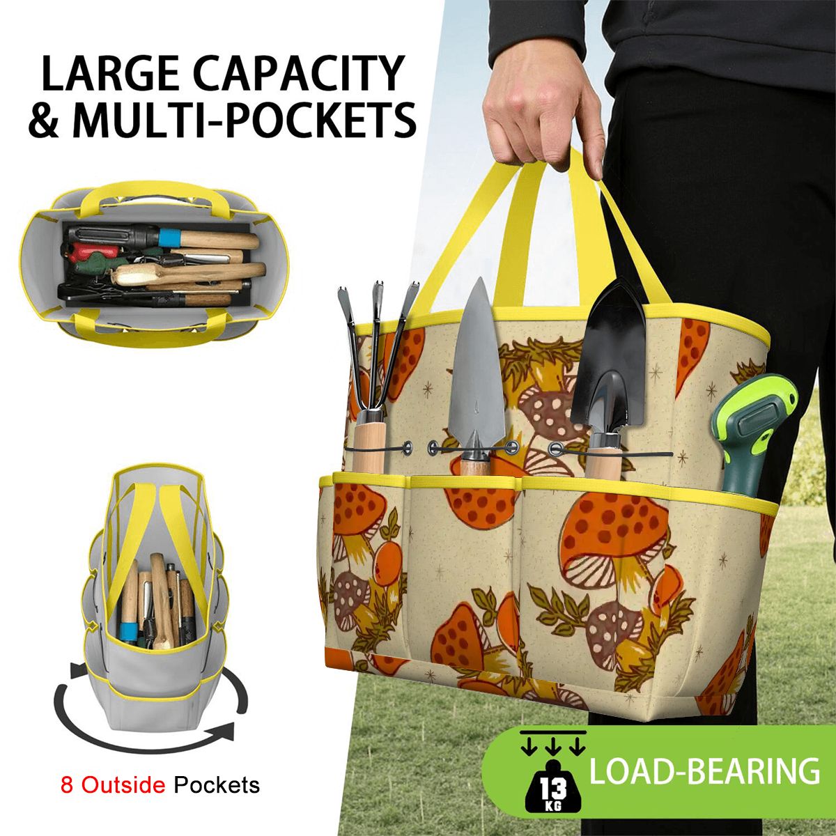 Kate McEnroe New York Merry Mushroom Retro 70s Kitschy Garden Tool Bag OrganizerGarden Tool BagSUWo6X7GMf